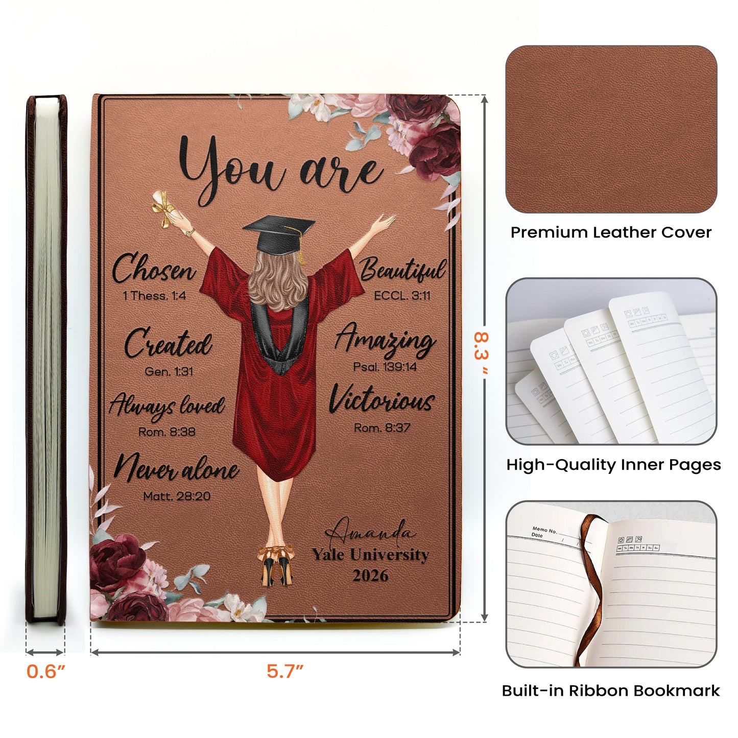 You Are Chosen Created Loved Graduated - Personalized Leather Journal