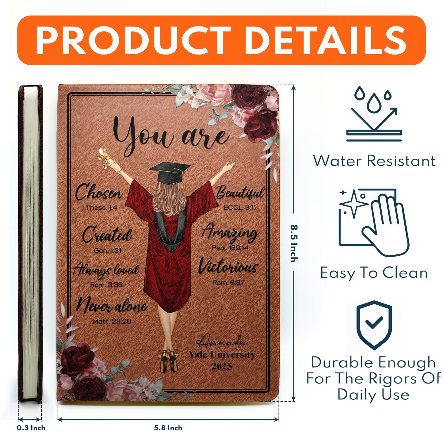 You Are Chosen Created Loved Graduated - Personalized Leather Journal