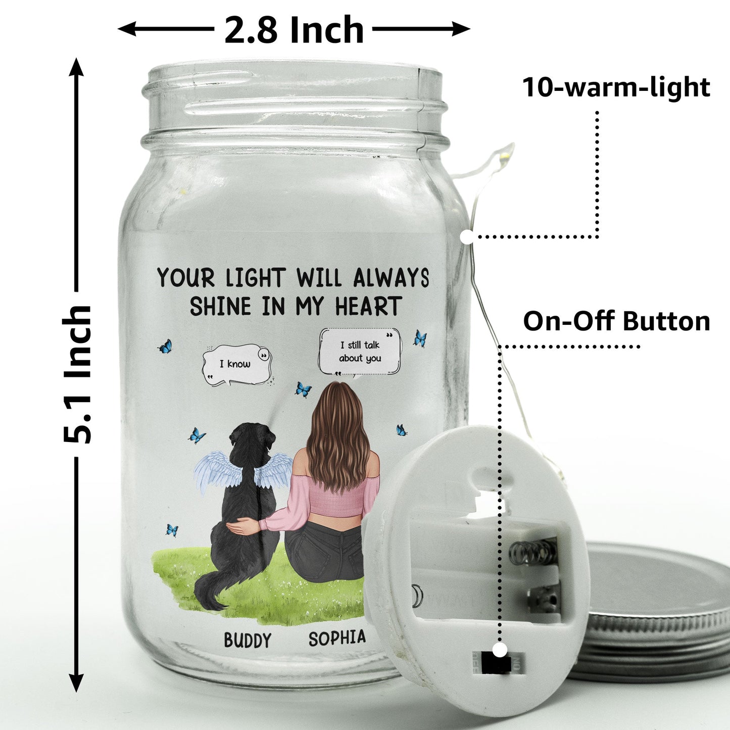Your Light Will Always Shine In My Heart - Personalized Mason Jar Light