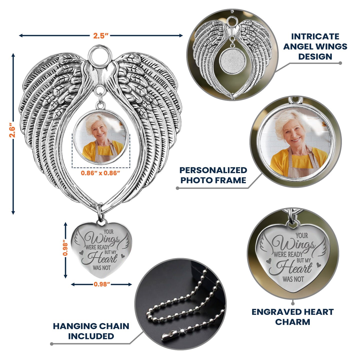 Your Wings Were Ready But My Heart Was Not - Custom Angel Wings Photo Ornament