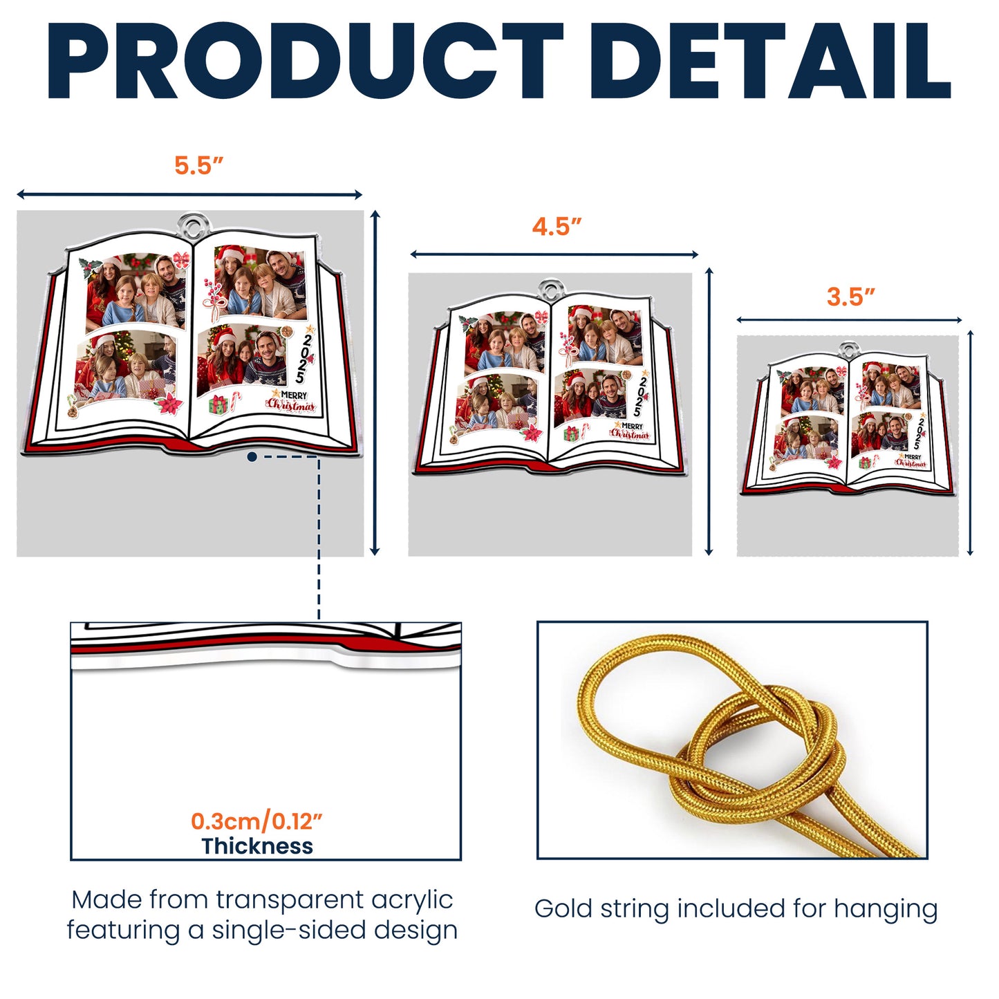 Book Shaped Christmas - Personalized Acrylic Family Photo Ornament