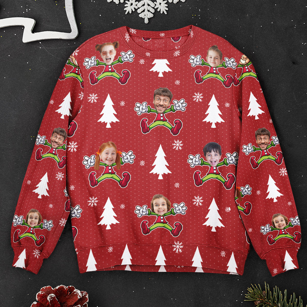 Custom Face Christmas Family Little Elf - Personalized Photo Ugly Sweater