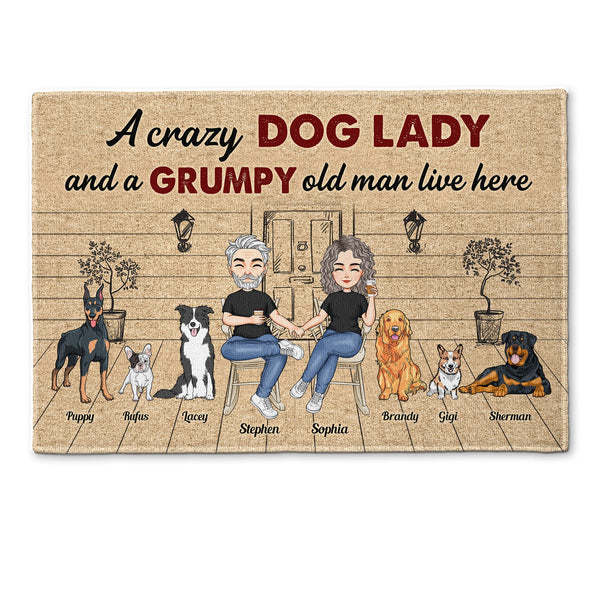 Crazy Dog Lady And Grumpy Old Man Live Here Personalized Custom Photo Dog Doormat C706