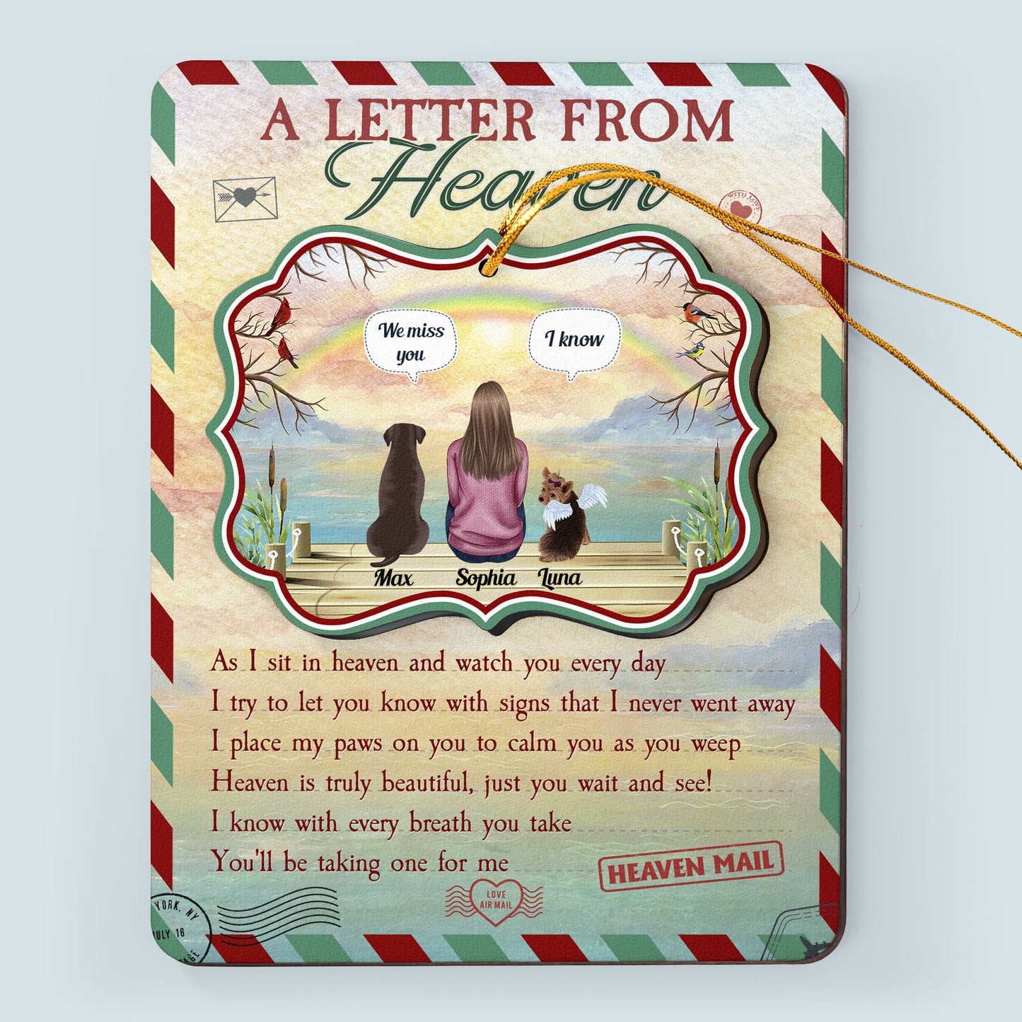 A Letter From Heaven Pets Edition - Personalized Wooden Card With Pop Out Ornament