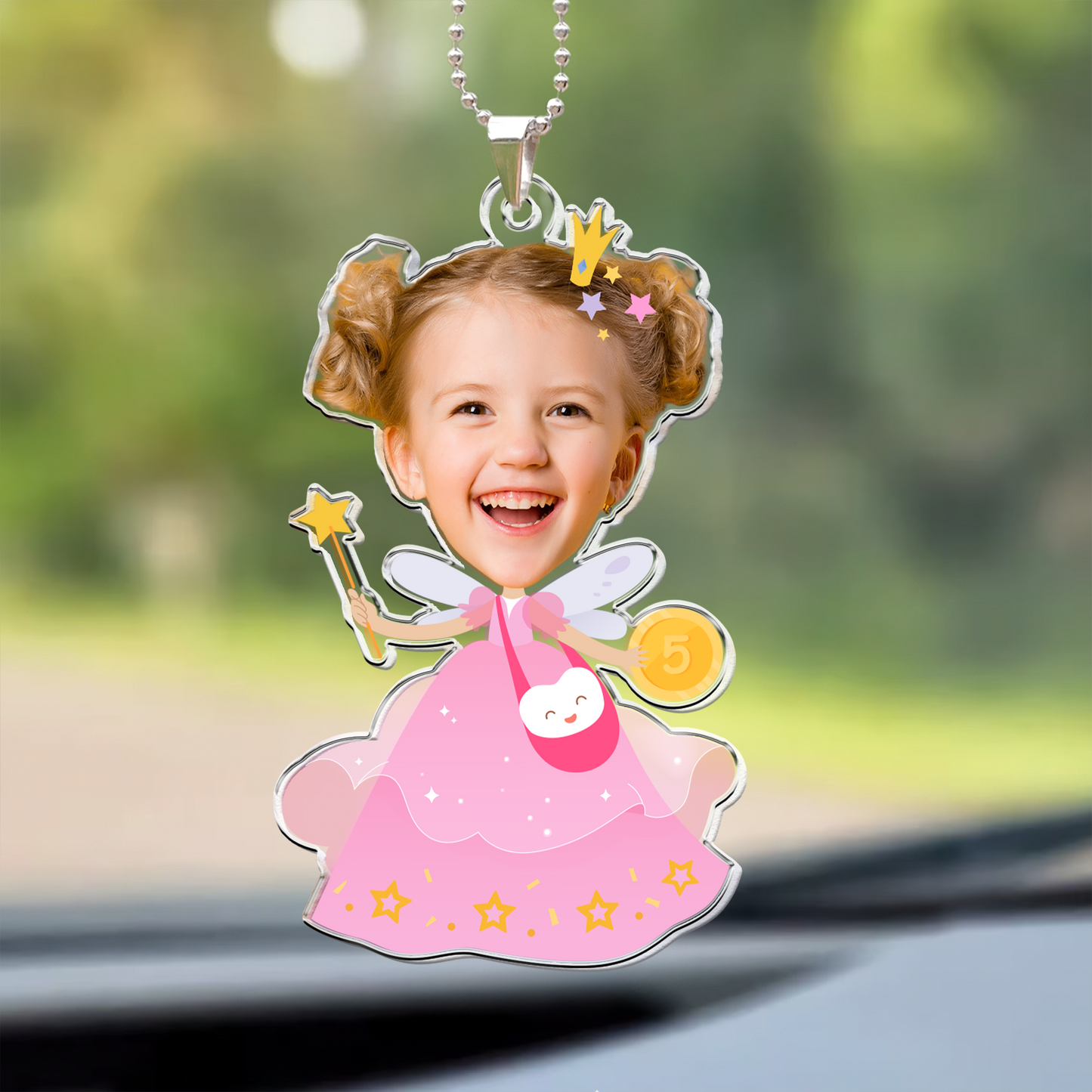 Adorable Kids Wear Tooth Fairy Costume - Personalized Photo Rear View Mirror Accessory