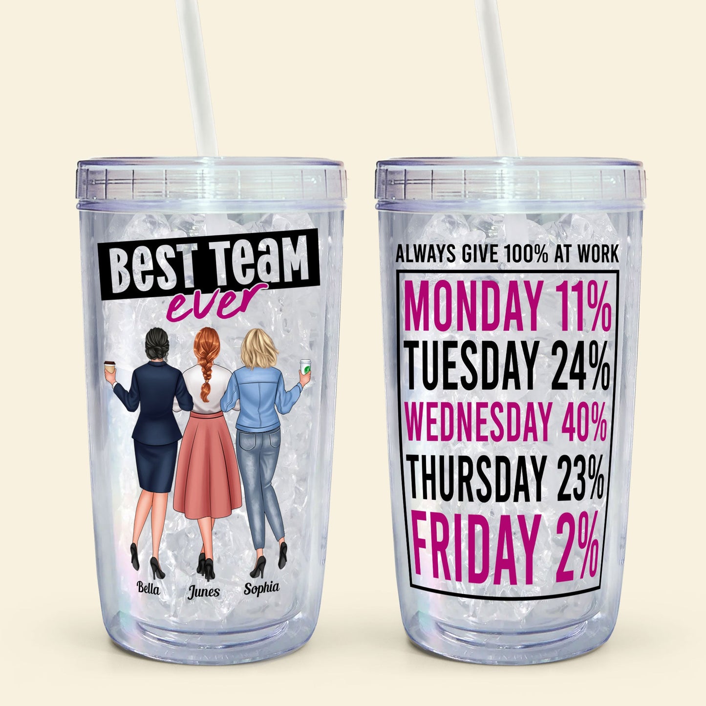 Always Give 100% At Work - Personalized Acrylic Tumbler With Straw