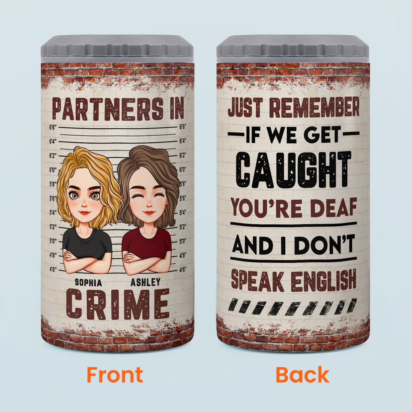 Besties - Partners In Crime - Personalized Can Cooler - Birthday, Loving, Funny Gift For Sisters, Sistas, Besties, Soul Sisters