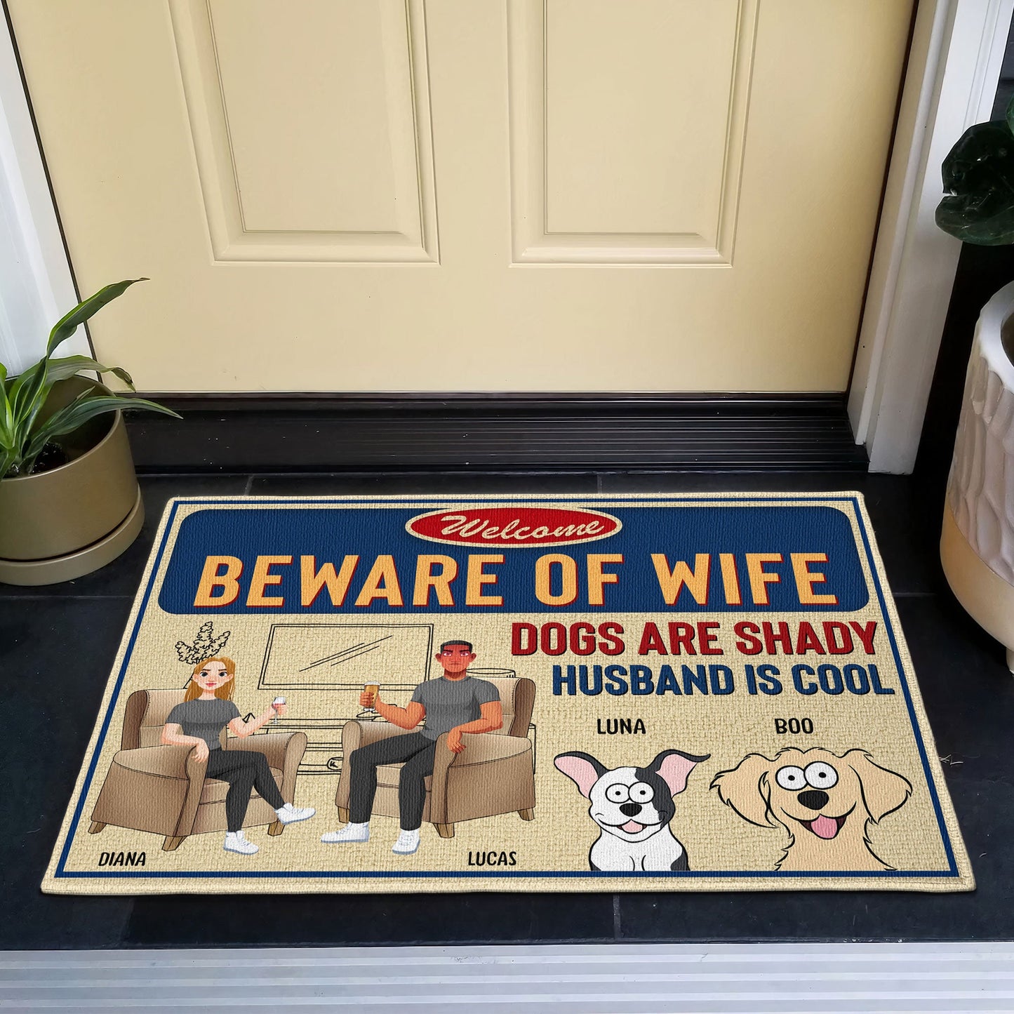 Beware Of Wife Dogs Are Shady - Personalized Doormat