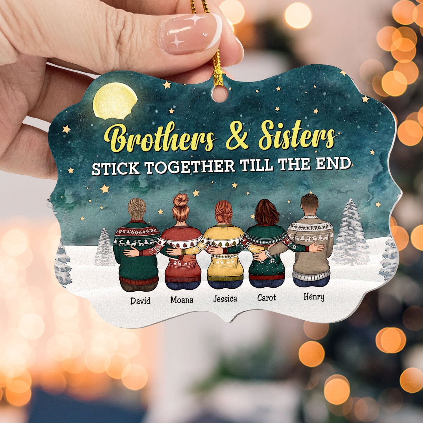 Brothers & Sisters Stick Together Till The End - Personalized Aluminum/Wooden Ornament - Christmas, Loving Gift For Family Members, Brothers, Sisters, Siblings