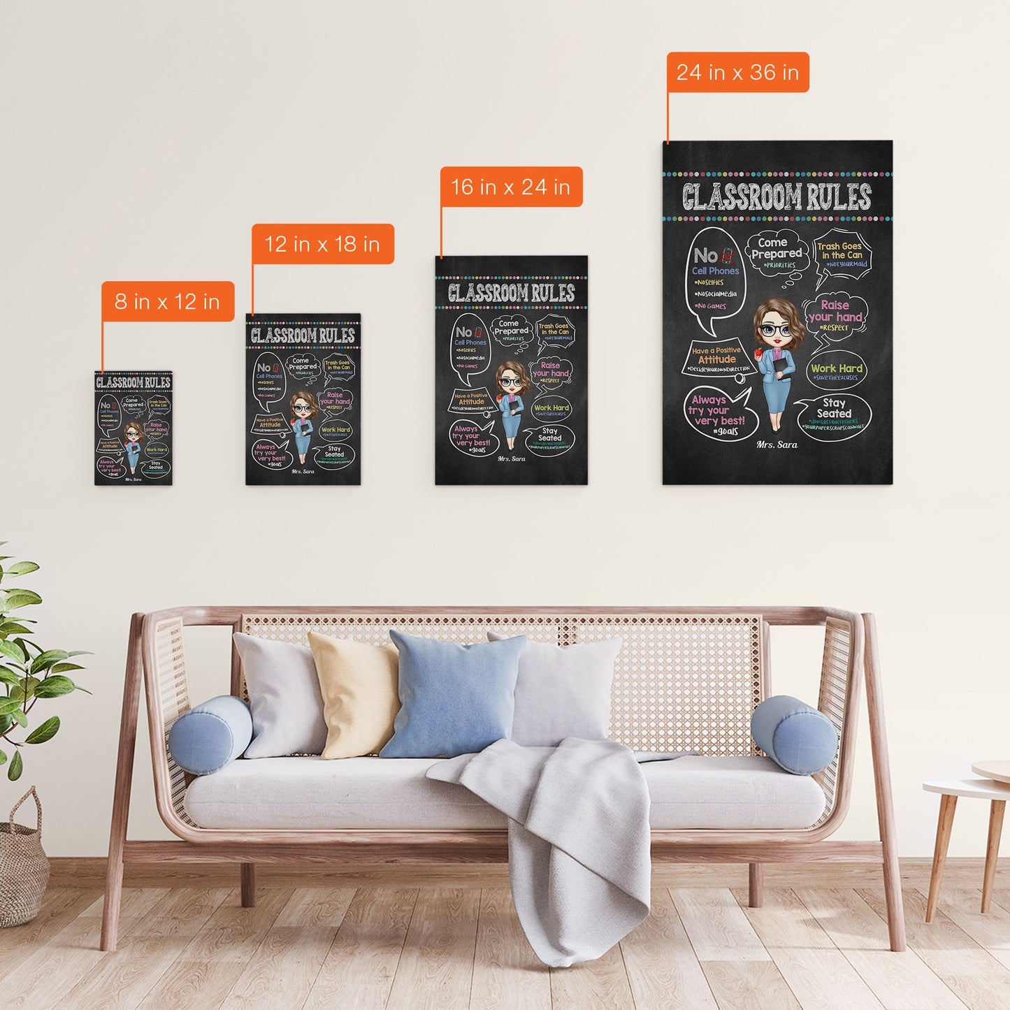 Classroom Rules Hashtag - Personalized Poster/Wrapped Canvas - Back To School Gift For Teachers, Besties - Gift From Students, Coworkers, Colleagues