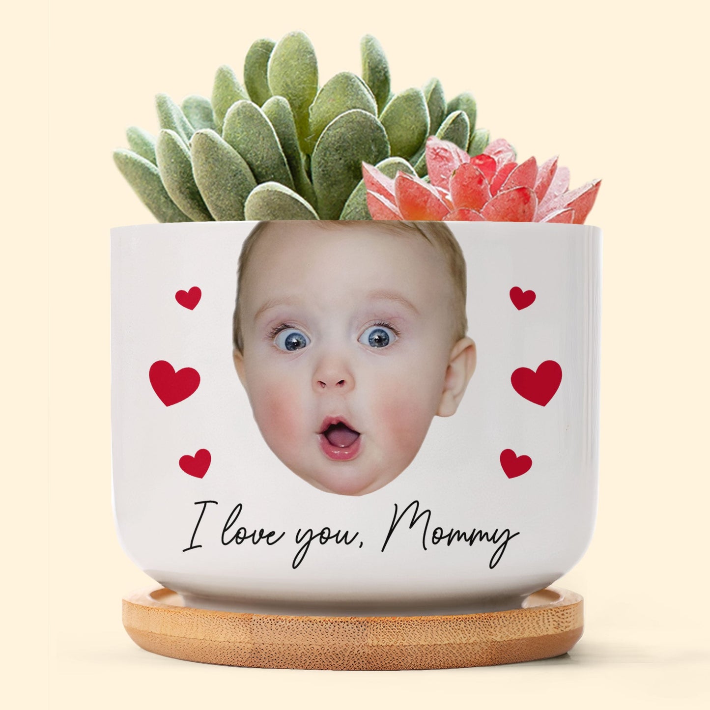 Custom Funny Face Gift For Family Mom Grandma - Personalized Photo Ceramic Plant Pot With Tray