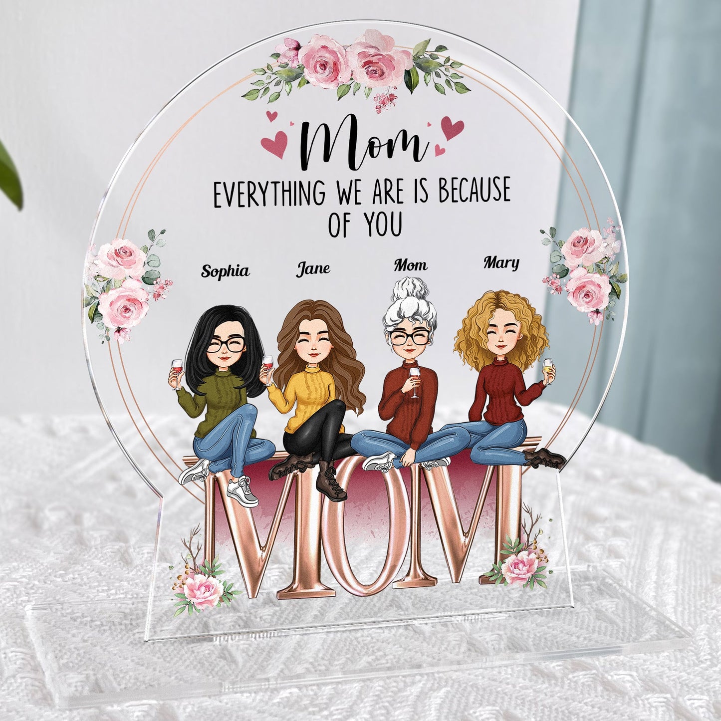 Custom Shaped Mom Everything We Are Is Because Of You - Personalized Acrylic Plaque