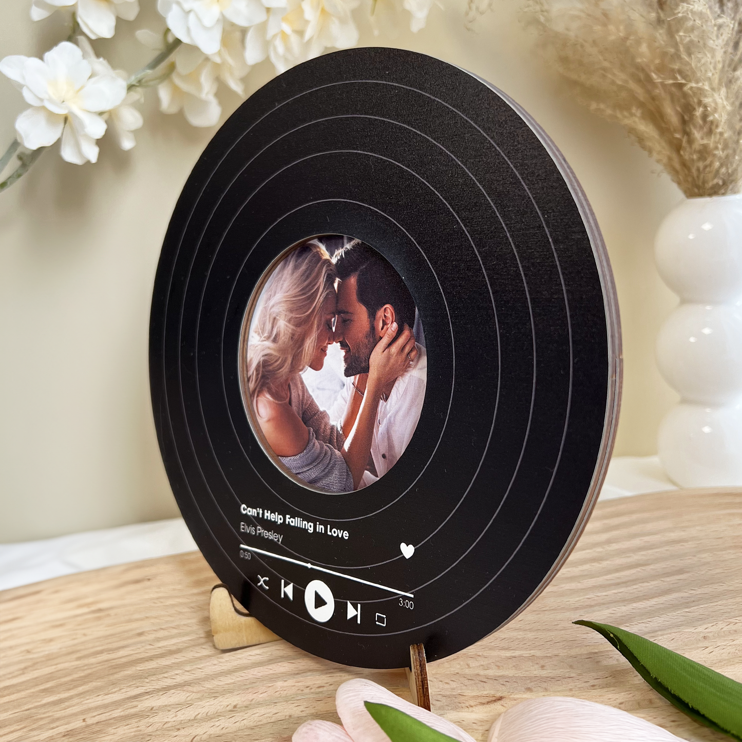 Custom Vinyl Record With Favorite Song Title - Personalized Wooden Photo Plaque