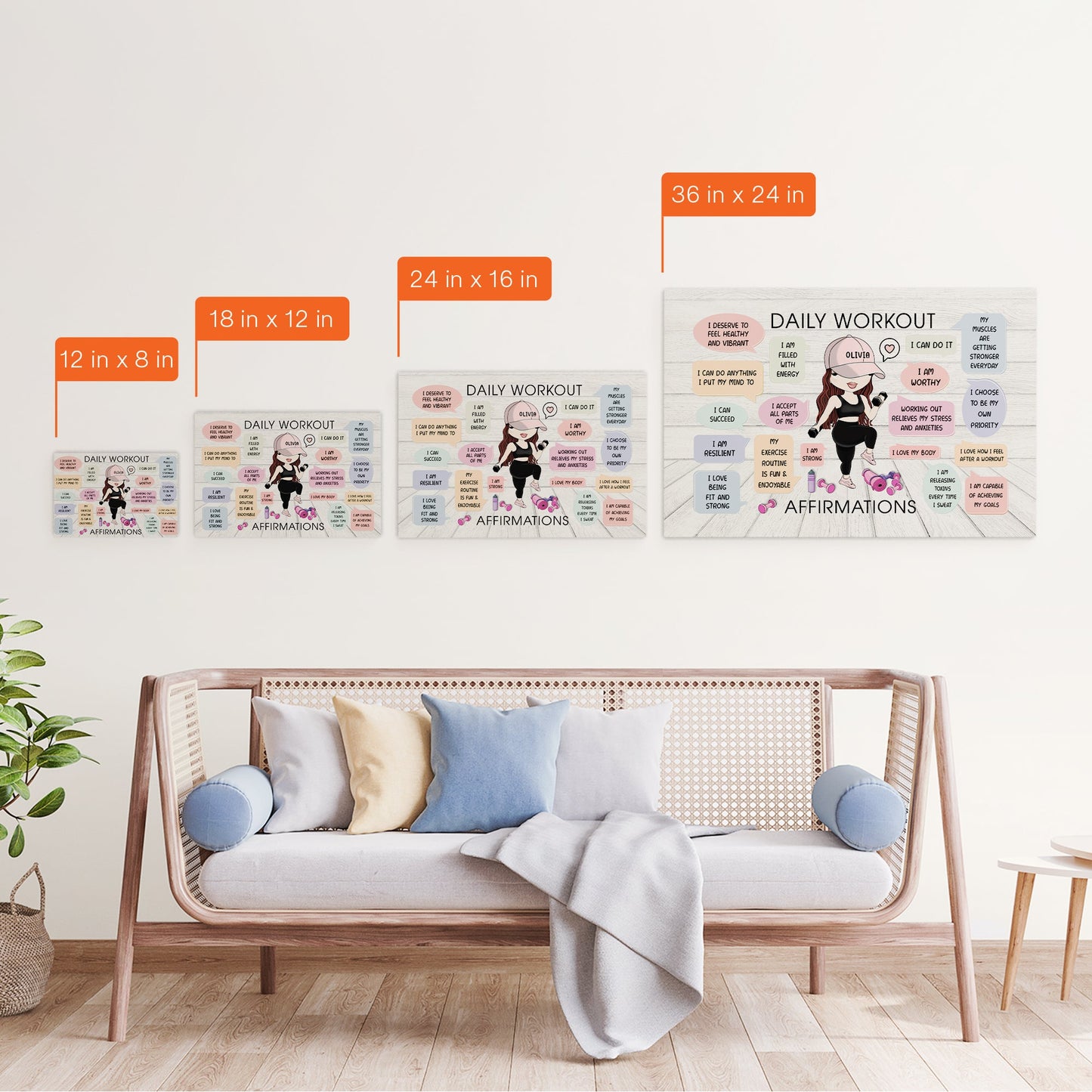 Daily Workout Affirmations - Personalized Poster/Wrapped Canvas - Birthday Gift For Fitness Lovers, Fitness Girls
