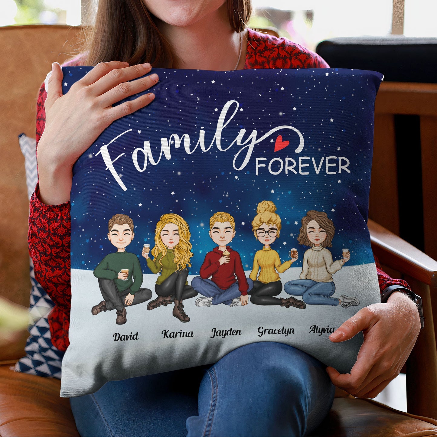 Family Forever - Cartoon Version - Christmas Eve - Personalized Pillow (Insert Included)