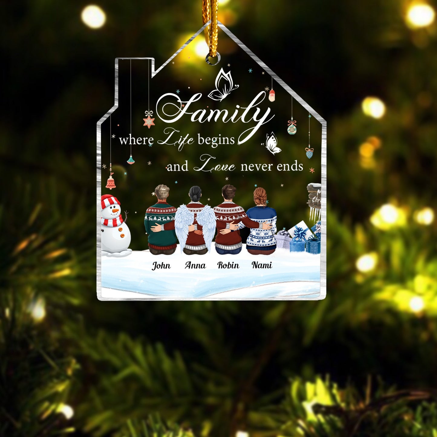 Family Where Life Begins & Love Never Ends - Personalized Custom Shaped Acrylic Ornament - Christmas, Loving Gift For Family Members, Dad, Mom, Sister, Brother, Family With Lost Member
