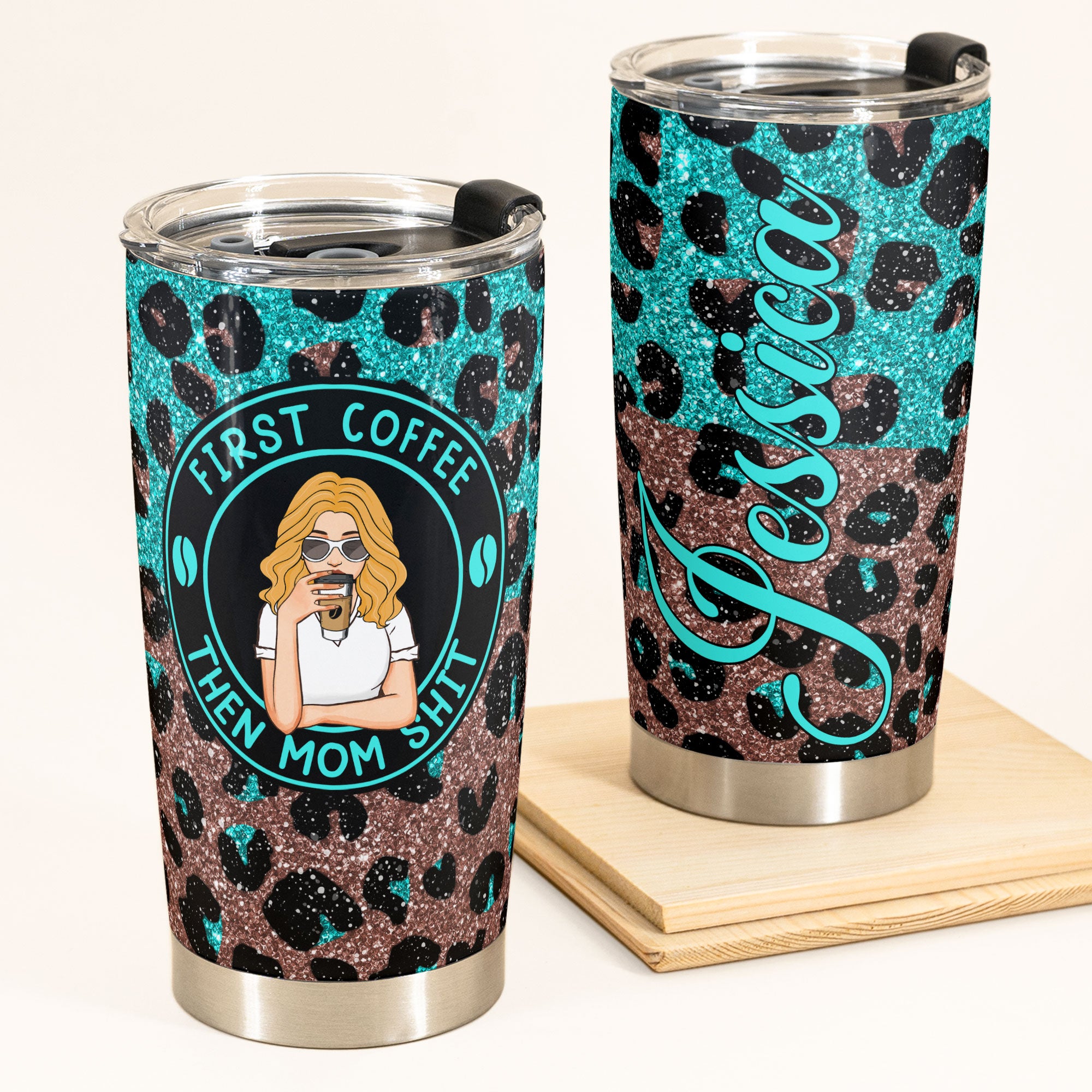 Shimmer Mom Life Tumbler, Leopard Mom Cup, Mom Christmas Gift