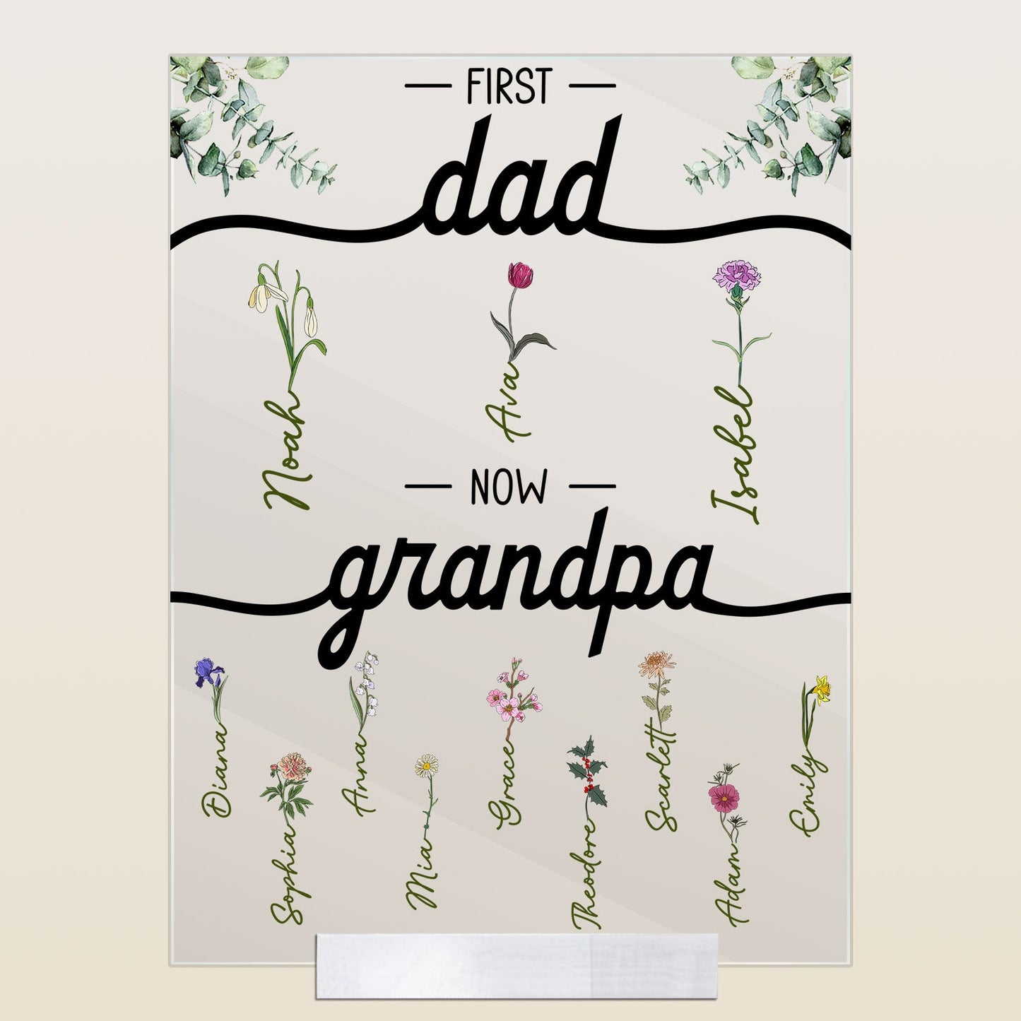 First Dad Now Grandpa With Flowers - Personalized Acrylic Plaque