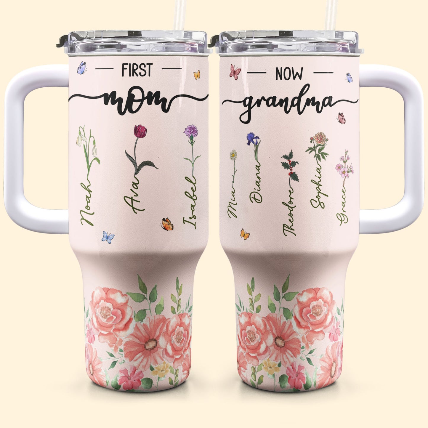 First Mom Now Grandma - Personalized 40oz Tumbler With Straw