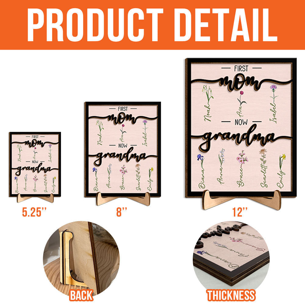 First Mom Now Grandma - Personalized 2 Layers Wooden Plaque - Christmas Gift For Mom