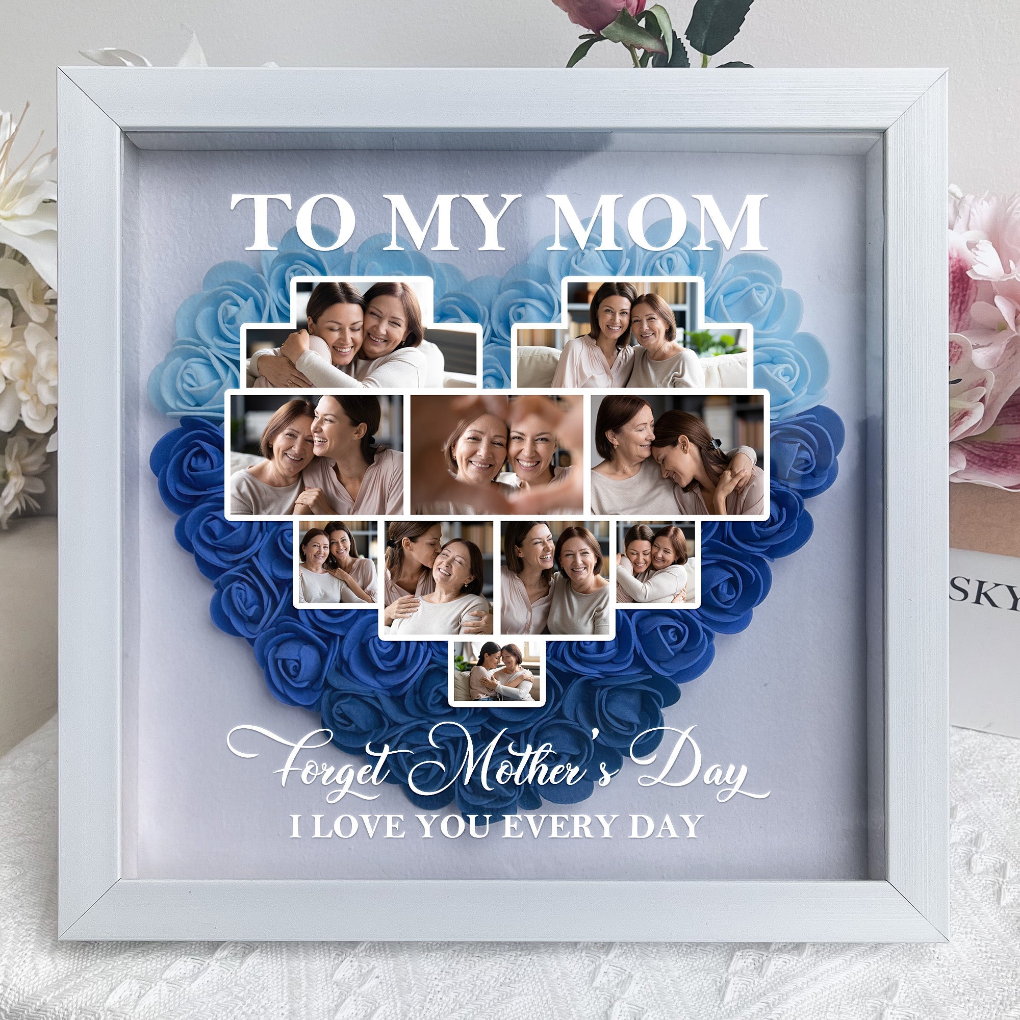 Personalized Mother's Day Shadow Box Filled with 3D Paper store Flowers, Valentine's Day Gift, Birthday, Anniversary