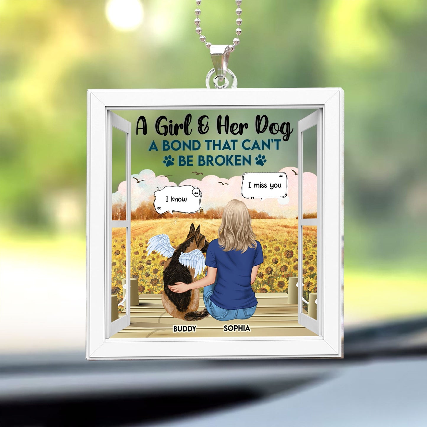 Girl & Her Dog A Bond That Can't Be Broken - Personalized Rear View Mirror Accessory