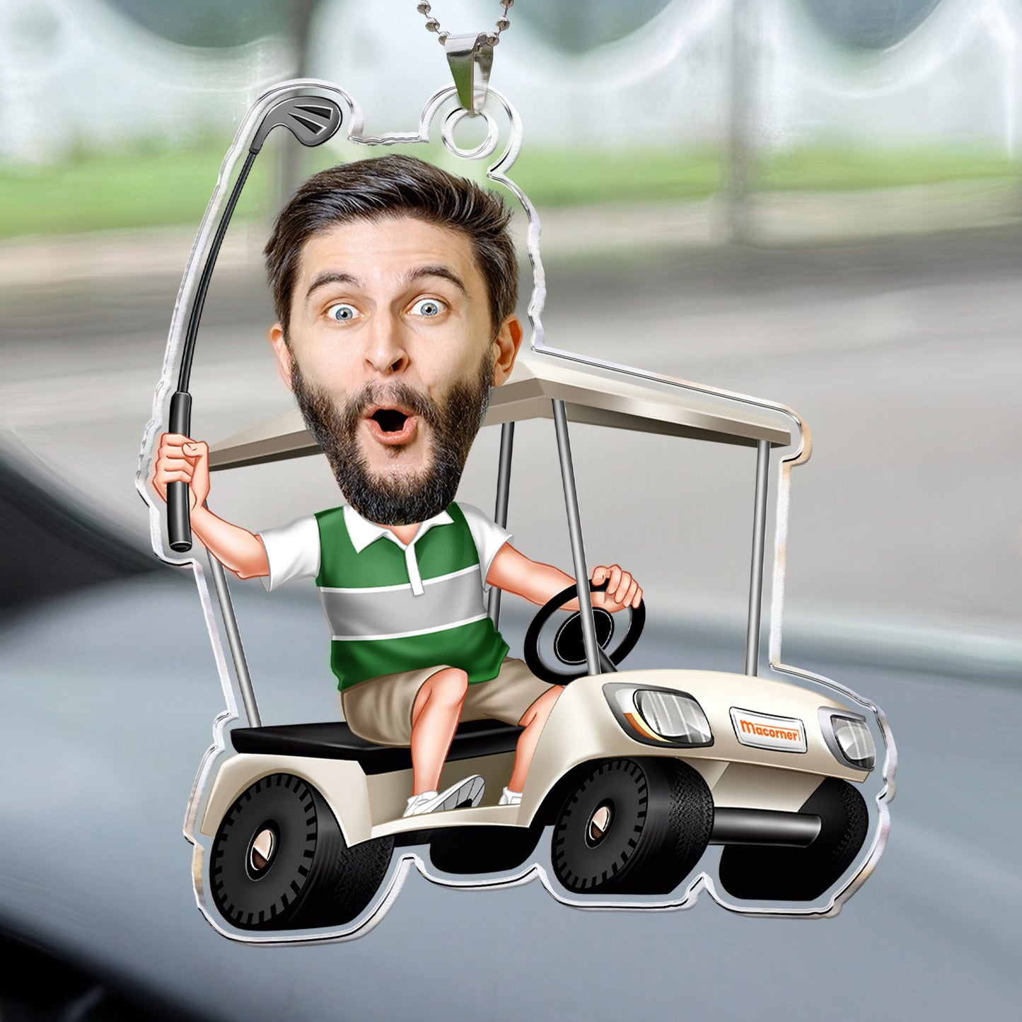 Golfing Custom Face For Golfer, Dad, Grandpa - Personalized Photo Rear View Mirror Accessory