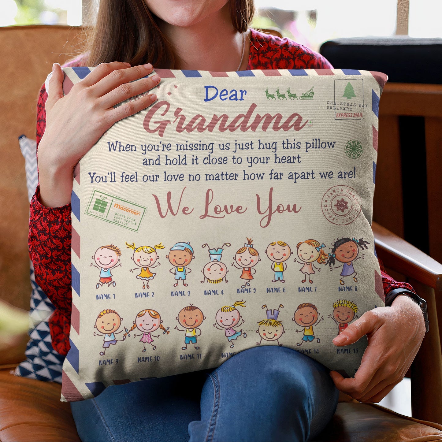 Grandma Postcard - Personalized Pillow - Christmas Gift For Grandma