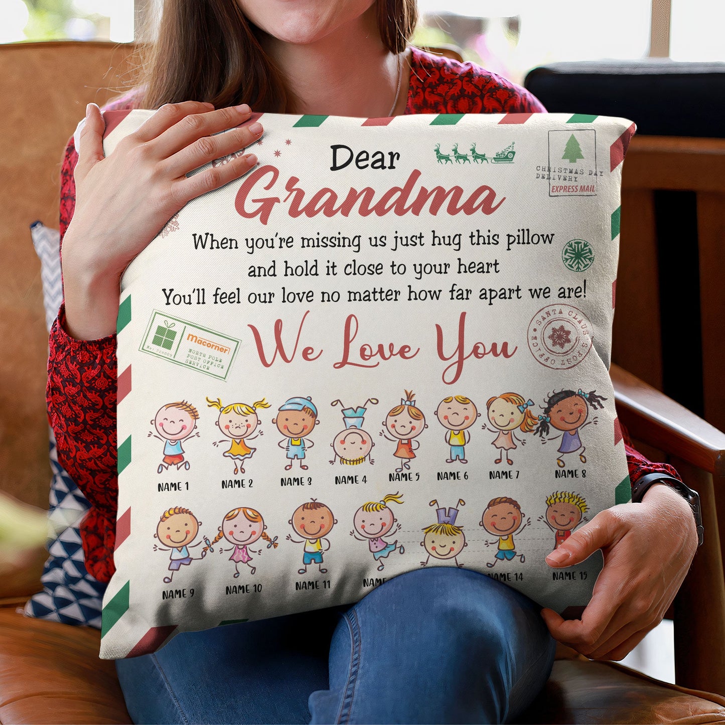 Grandma Postcard - Personalized Pillow (Insert Included) - Christmas Gift For Grandma