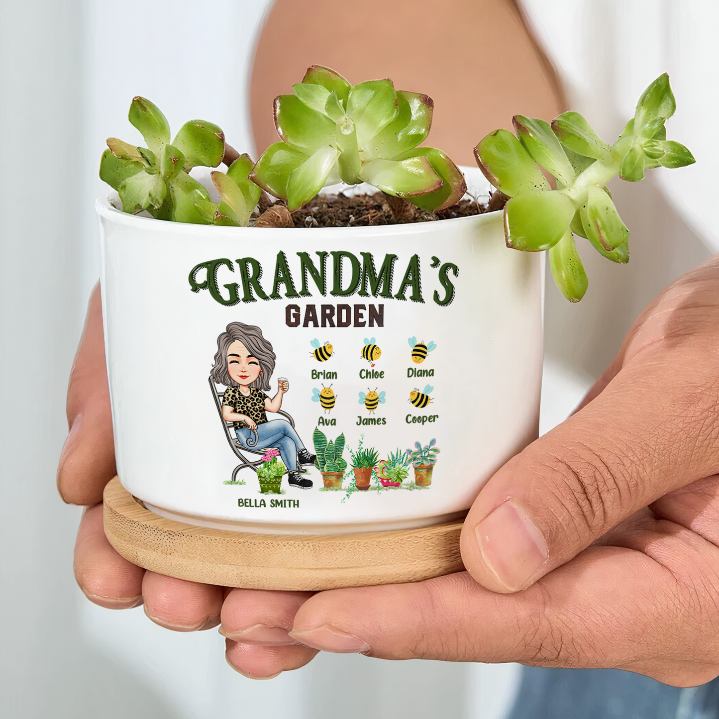 Grandma's Garden - Personalized Ceramic Plant Pot With Tray