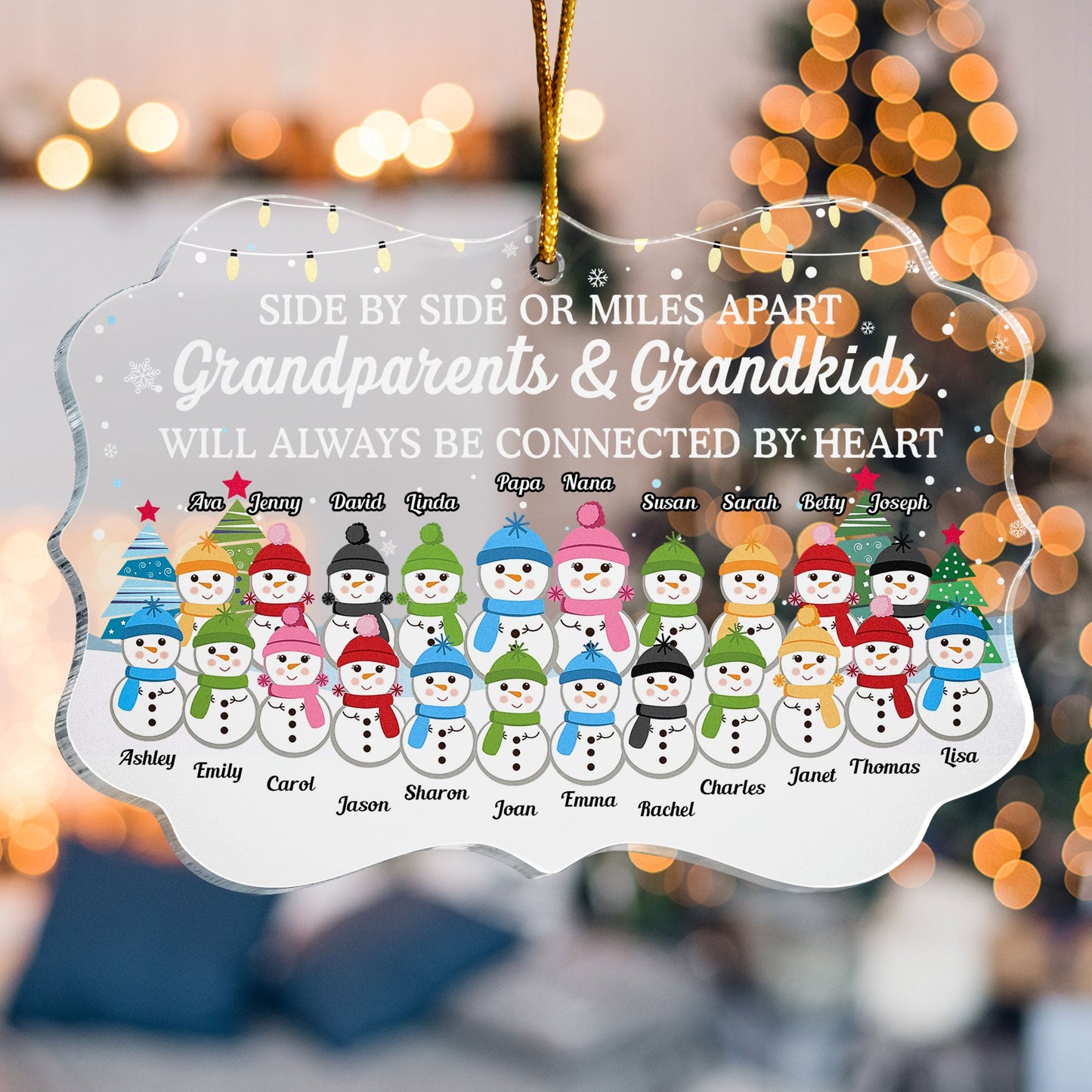 Grandparents & Grandkids - Always Be Connected By Heart - Personalized Acrylic Ornament