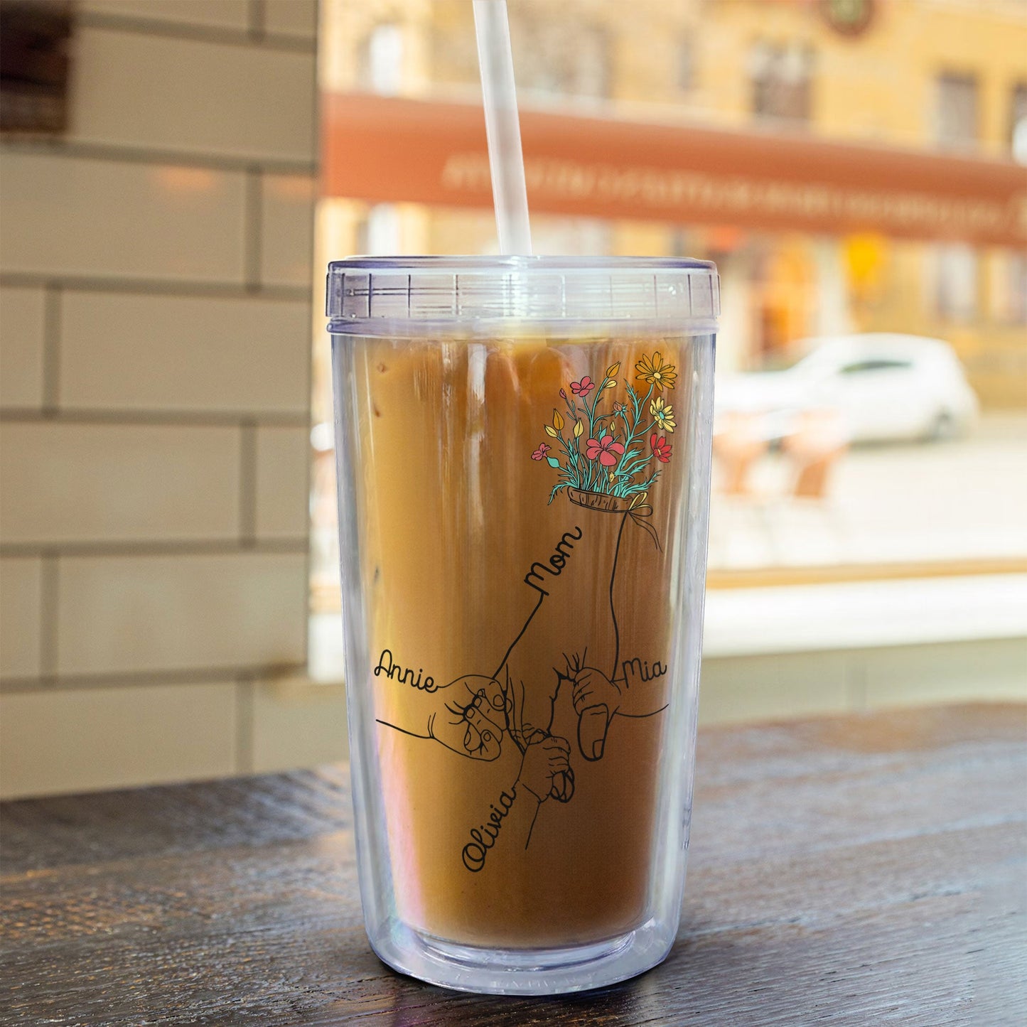Holding Mom's Hand Wild Floral - Personalized Acrylic Tumbler With Straw
