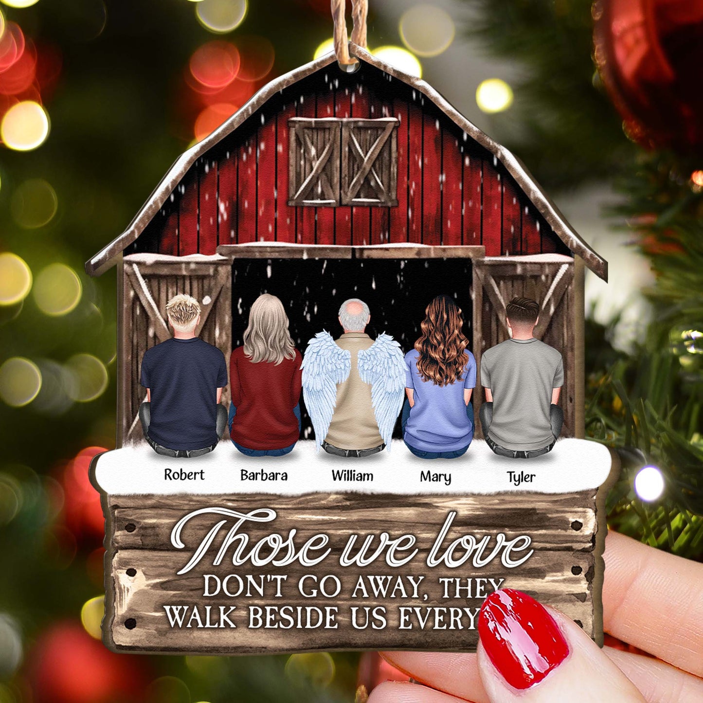 I Am Always With You Memorial Red Barn - Personalized Wooden Ornament - Vintage Ornament