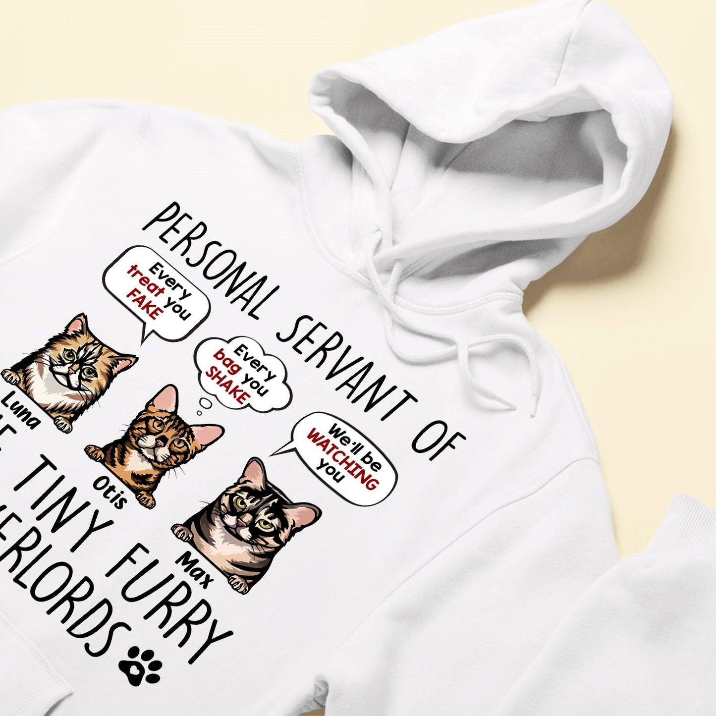 I Am Personal Servant Of The Tiny Furry Overlords - Personalized Shirt - Birthday, Funny Gift For Cat Lovers, Cat Mom, Cat Dad, Cat Person