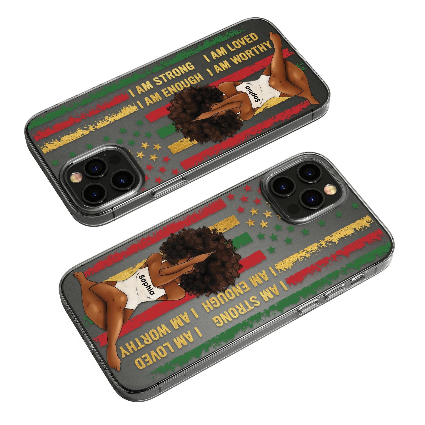 I Am Strong Worthy Loved Enough - Personalized Clear Phone Case