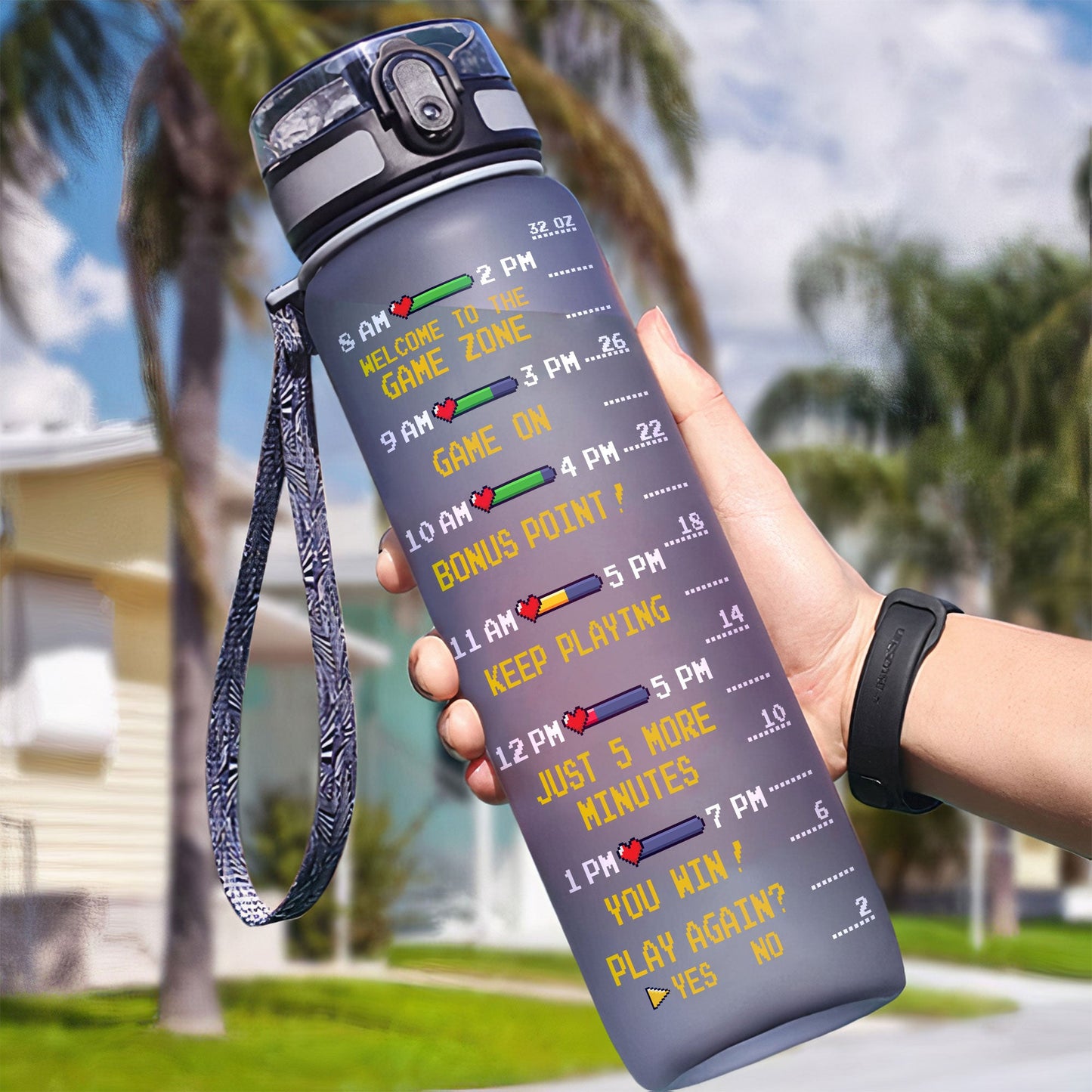 I Paused My Game To Drink Effing Water - Personalized Water Bottle With Time Marker - Birthday, Funny Gift For Gamer