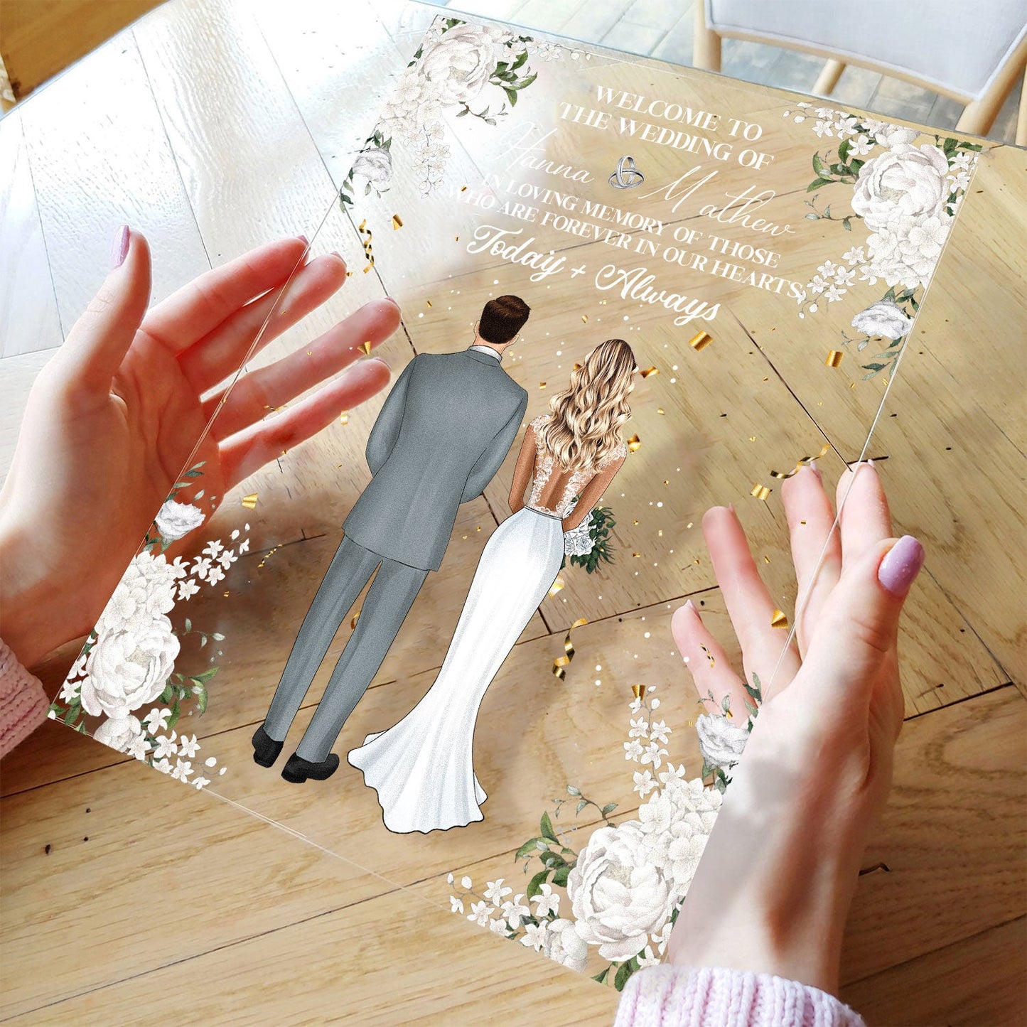 In Loving Memory Of Those Who Are Forever In Our Hearts - Personalized Acrylic Plaque - Bride & Groom