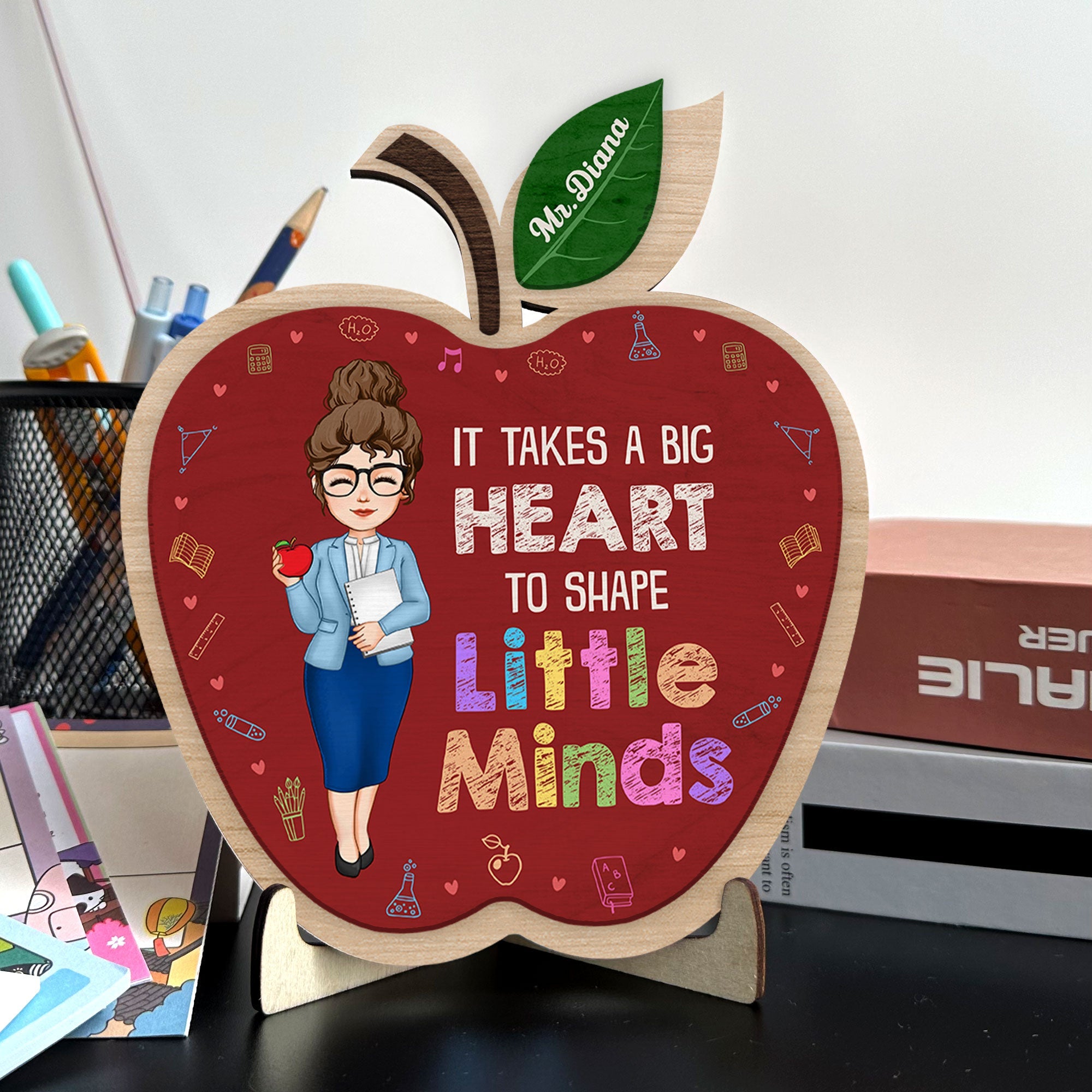 It Takes A Big Heart - Personalized Custom Apple-Shaped 2 Layers Woode