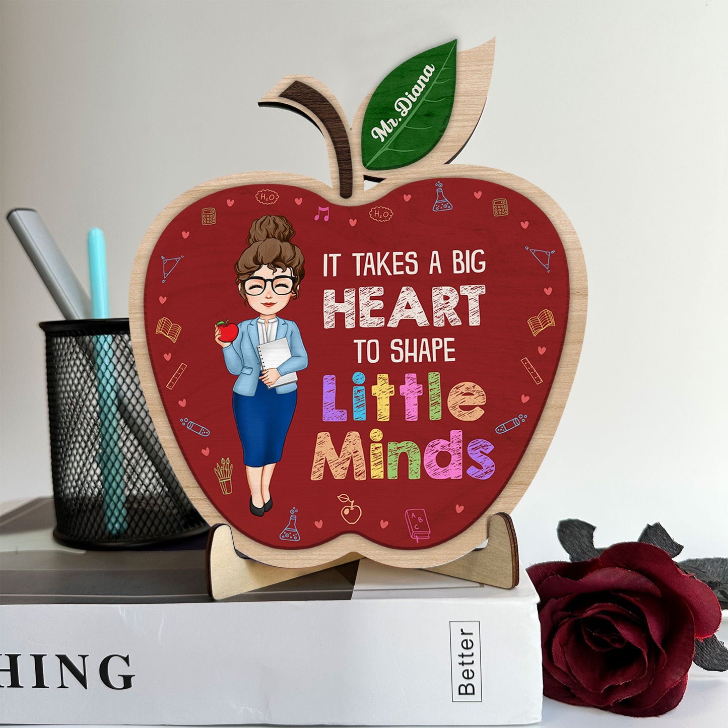 It Takes A Big Heart - Personalized Custom Apple-Shaped 2 Layers Wooden Plaque