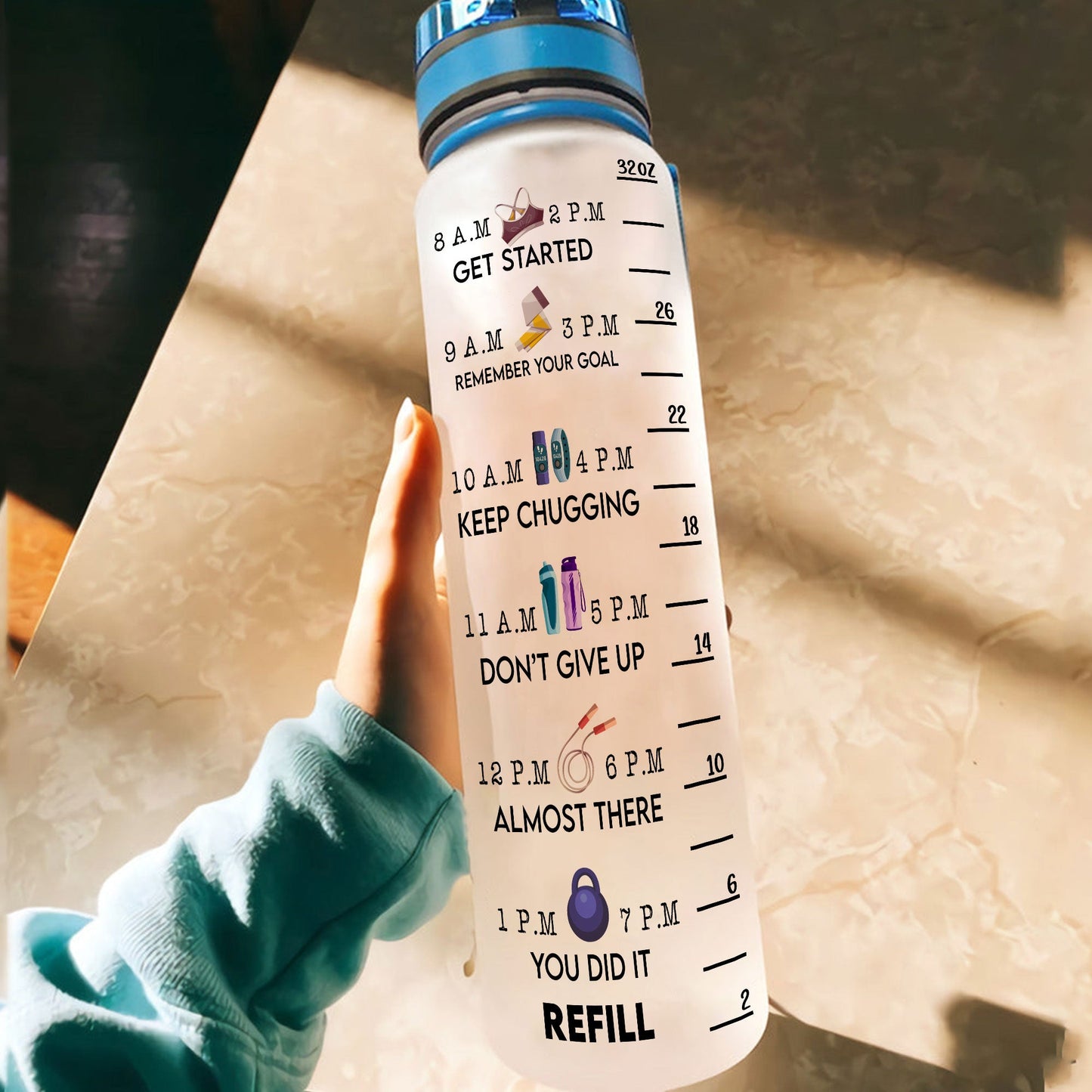 Just A Girl With Goals - Personalized Water Bottle With Time Marker - Birthday, Motivation Gift For Her, Gymer, Fitness Lover