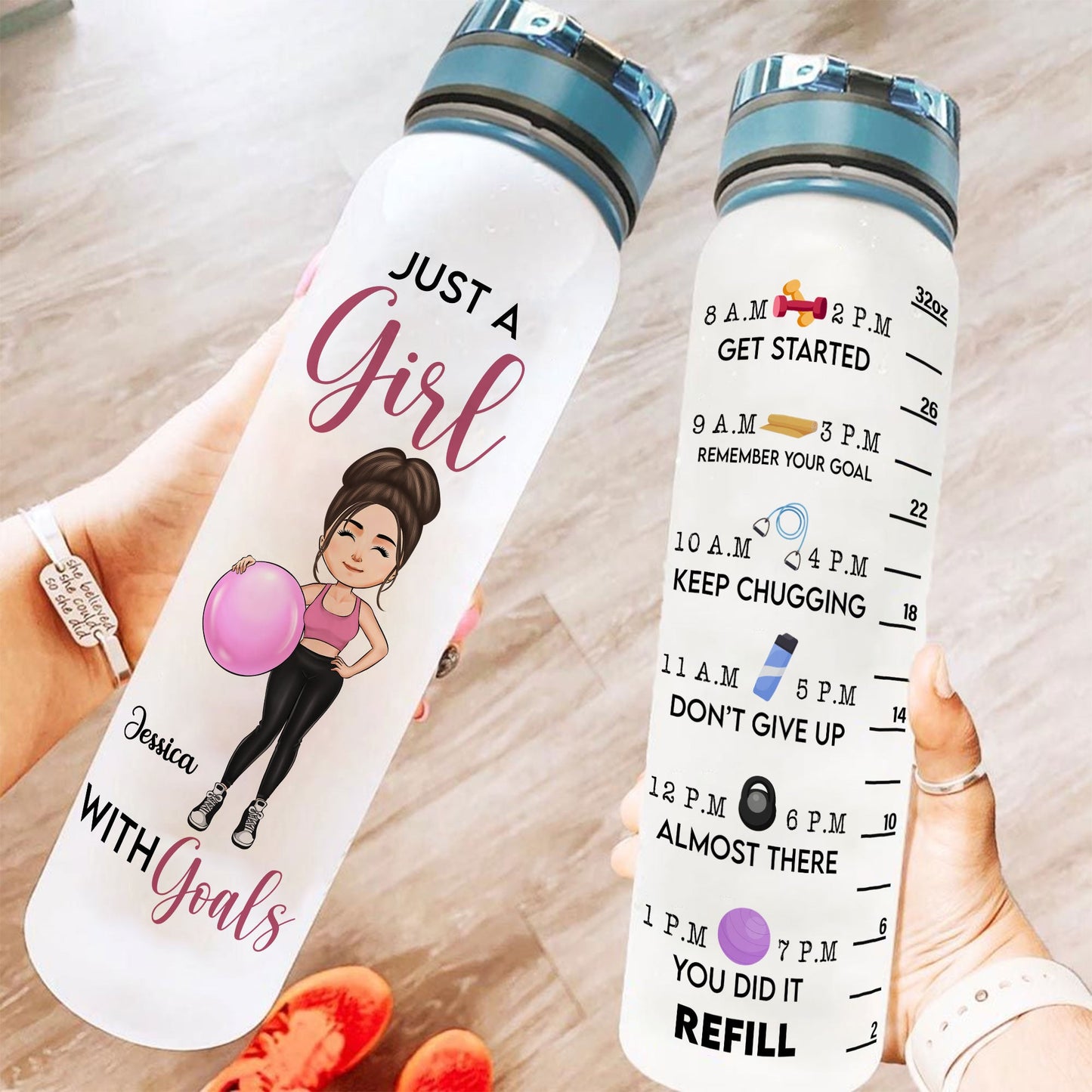 Just A Girl With Goals New Version - Personalized Water Bottle With Time Marker - Birthday, Motivation Gift For Her, Girl, Woman, Fitness Lovers, Gymer