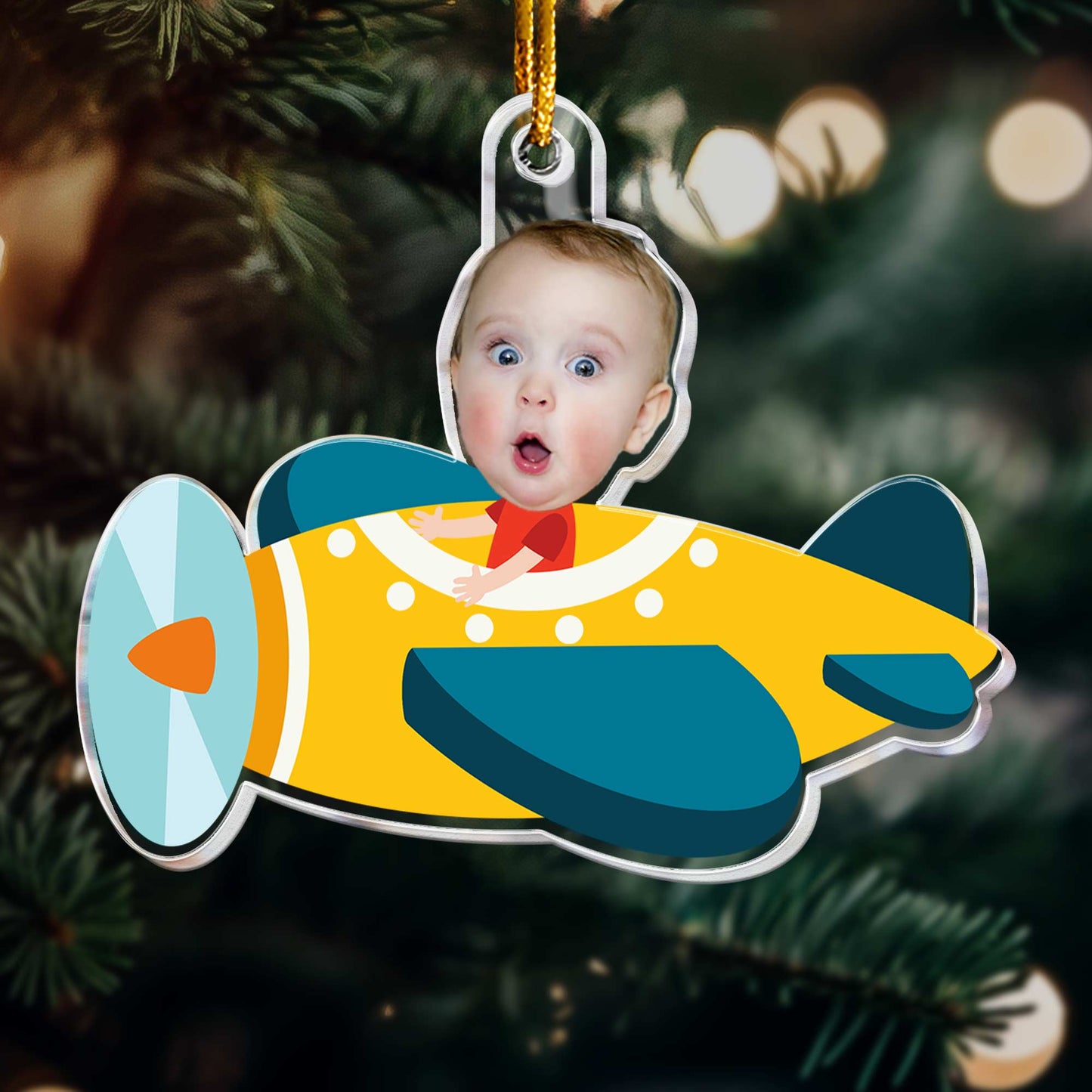 Kid Riding Airplane - Personalized Acrylic Photo Ornament