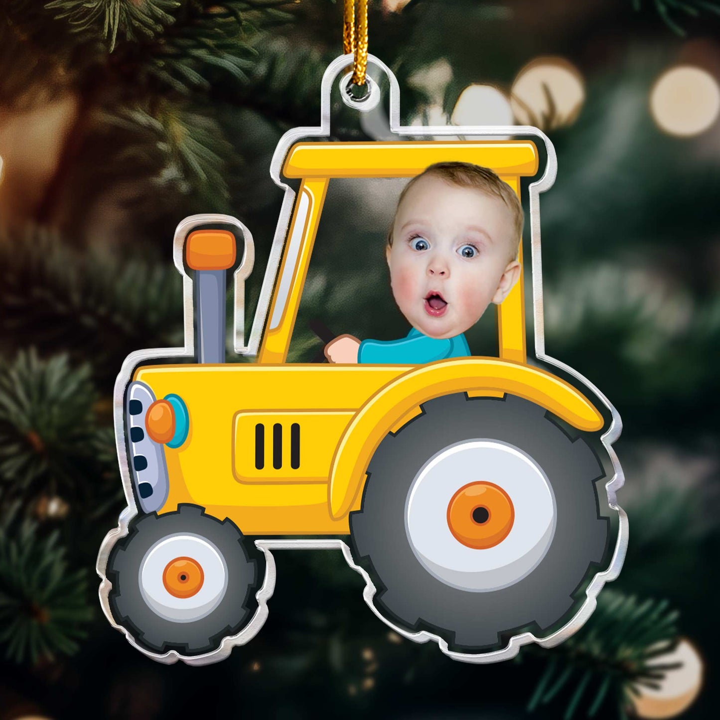 Kid Riding Tractor - Personalized Acrylic Photo Ornament