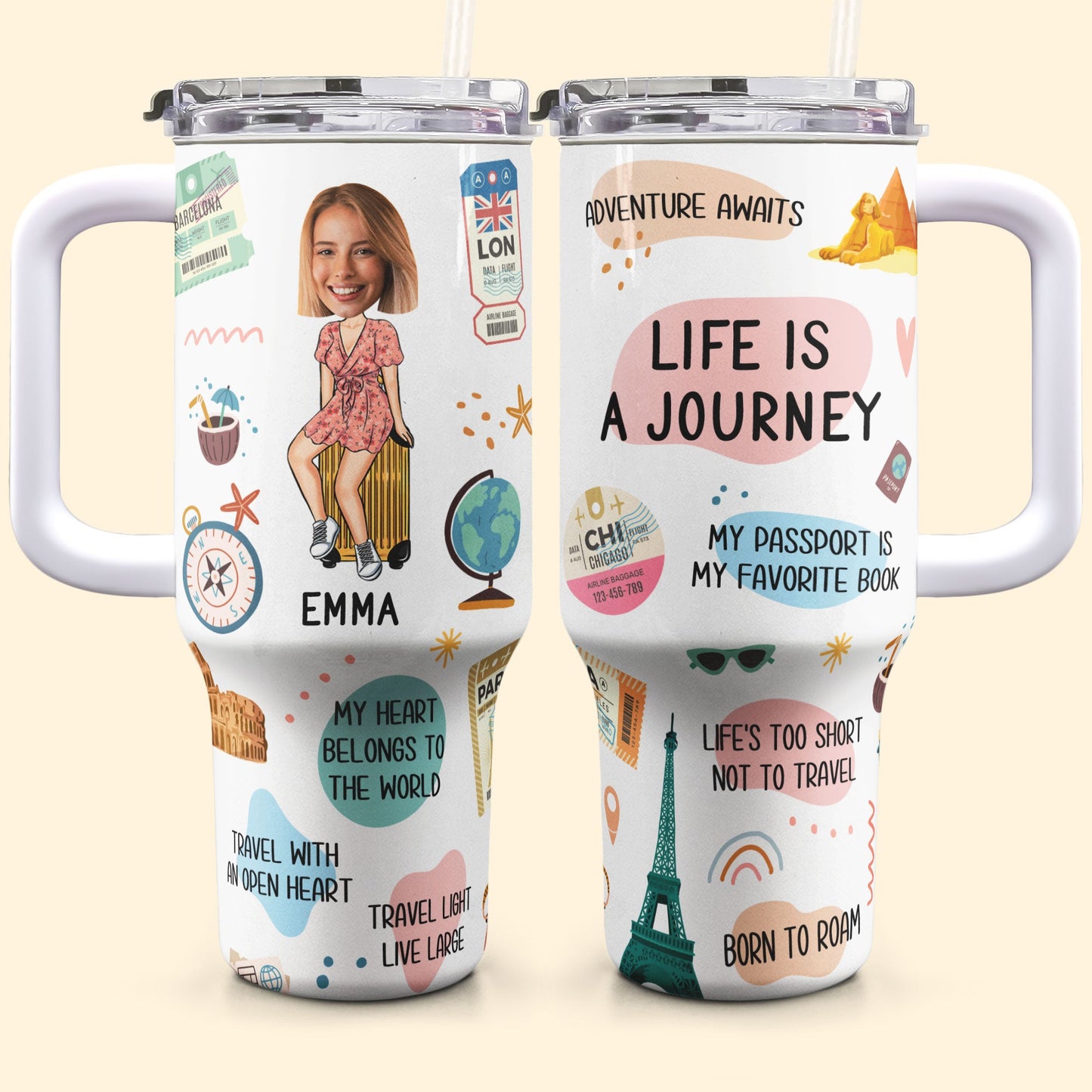 Life Is A Journey - Personalized Photo 40oz Tumbler With Straw