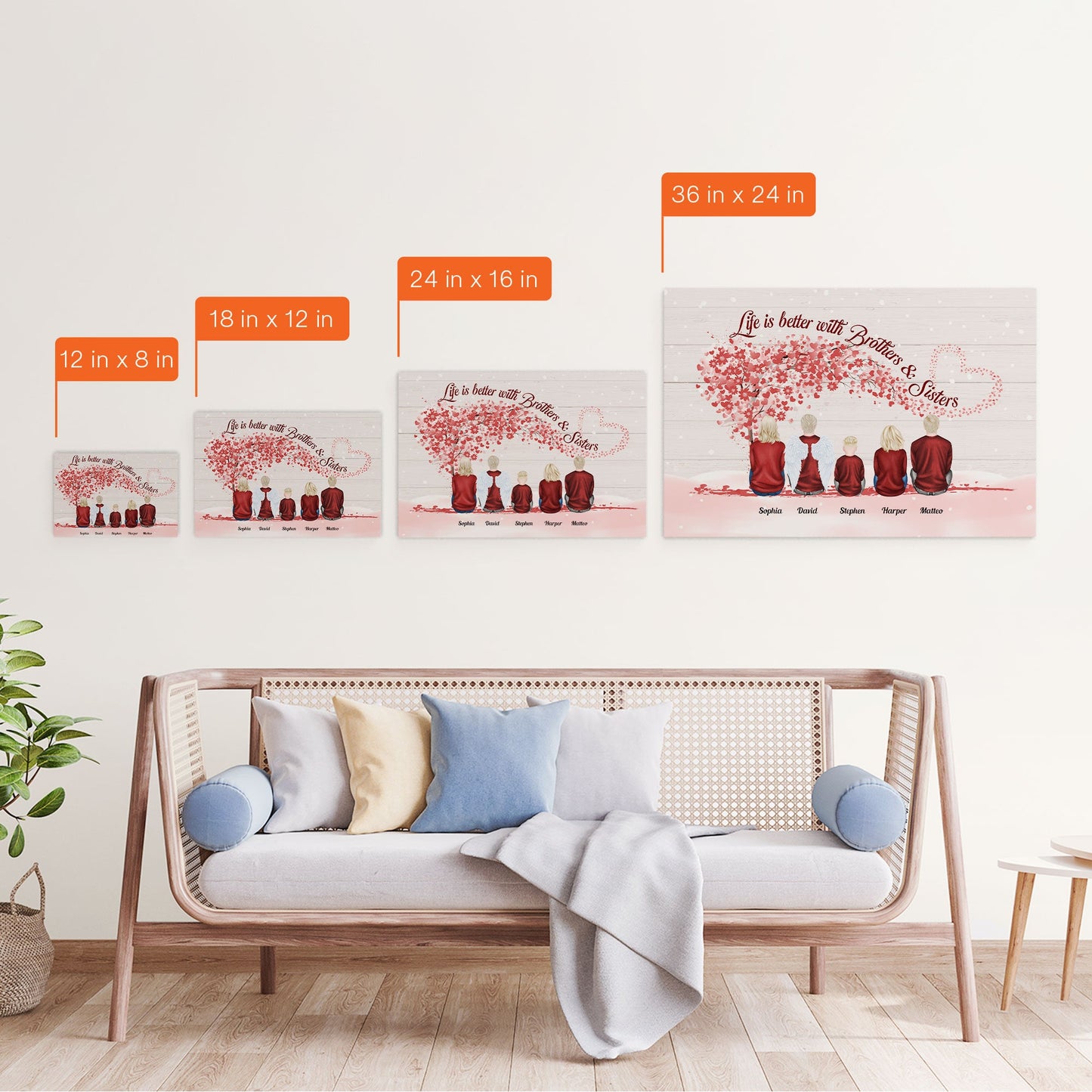 Life Is Better With Brothers & Sisters - Sitting Family - Red Tree 2 - Personalized Poster/Wrapped Canvas