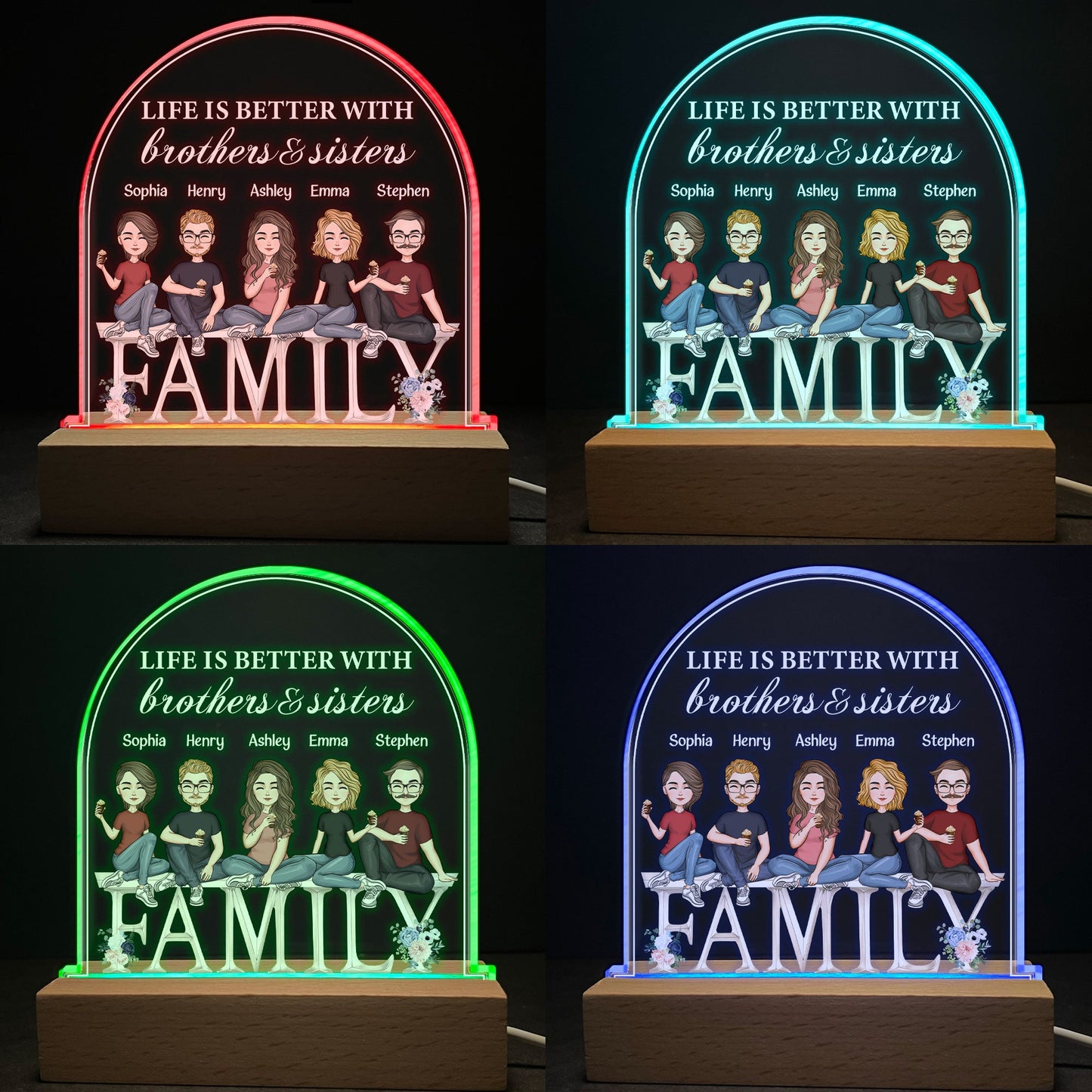 Life Is Better With Sisters And Brothers - Personalized LED Light