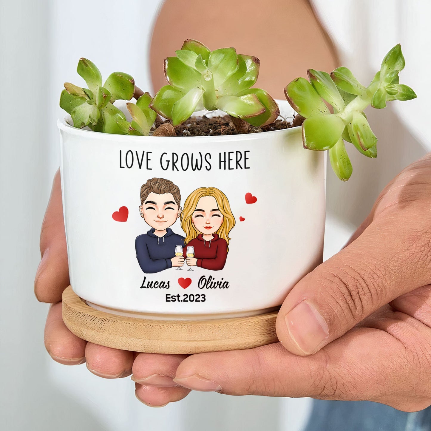 Love Grows Here - Personalized Ceramic Plant Pot With Tray