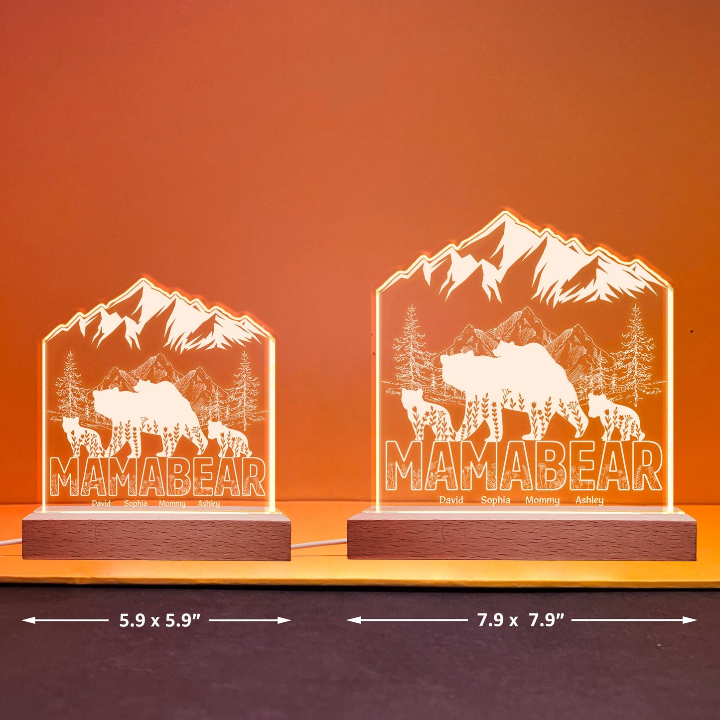 Mama Bear - Personalized LED Light - Mother's Day, Birthday Gift For Mom, Mother - From Daughter, Son