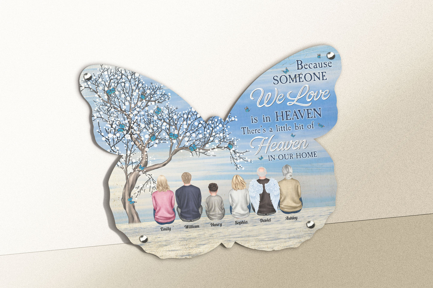 Memorial - Someone We Love Is In Heaven - Personalized Butterfly Shaped Metal Sign