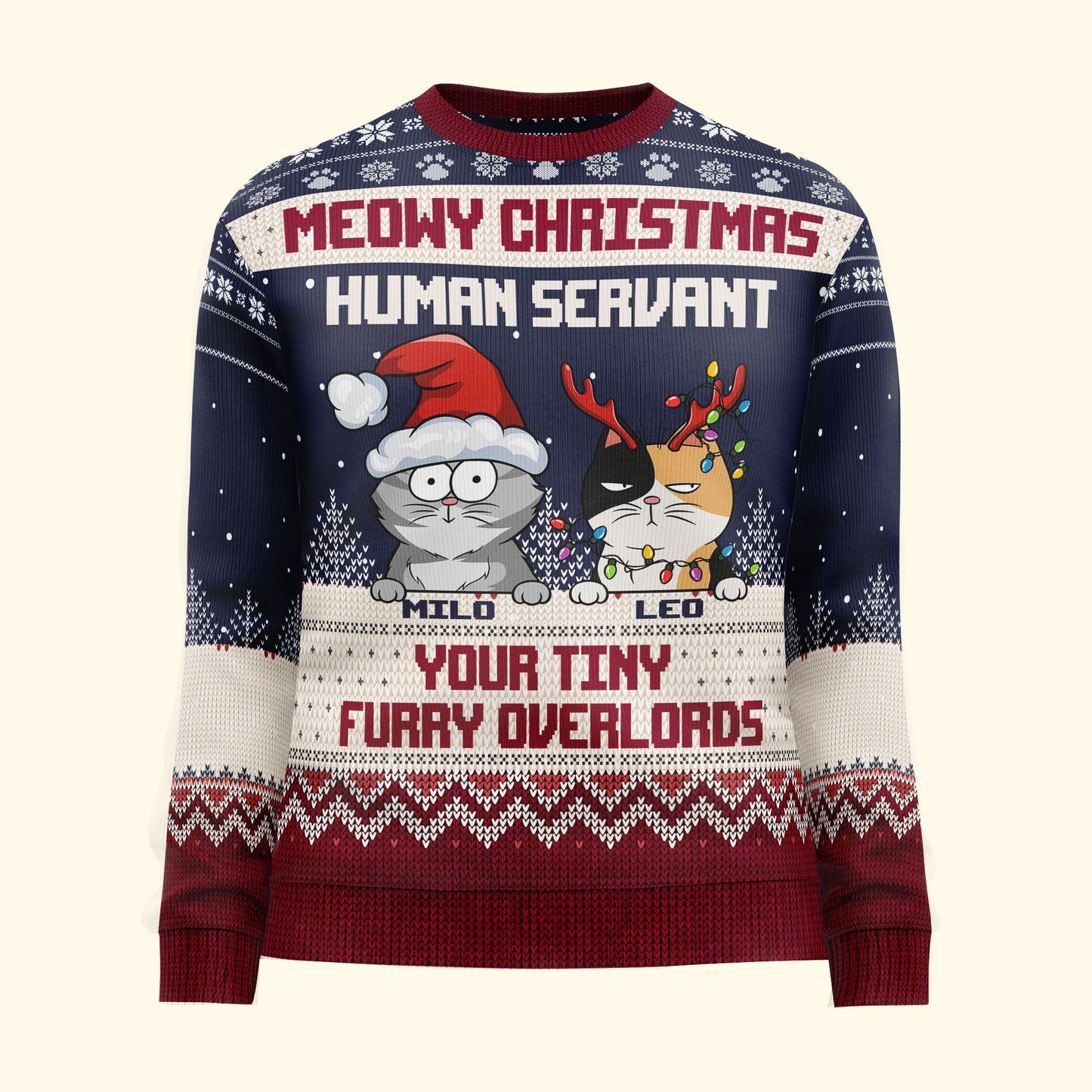 Meowy Christmas Human Servant - Personalized Ugly Sweater